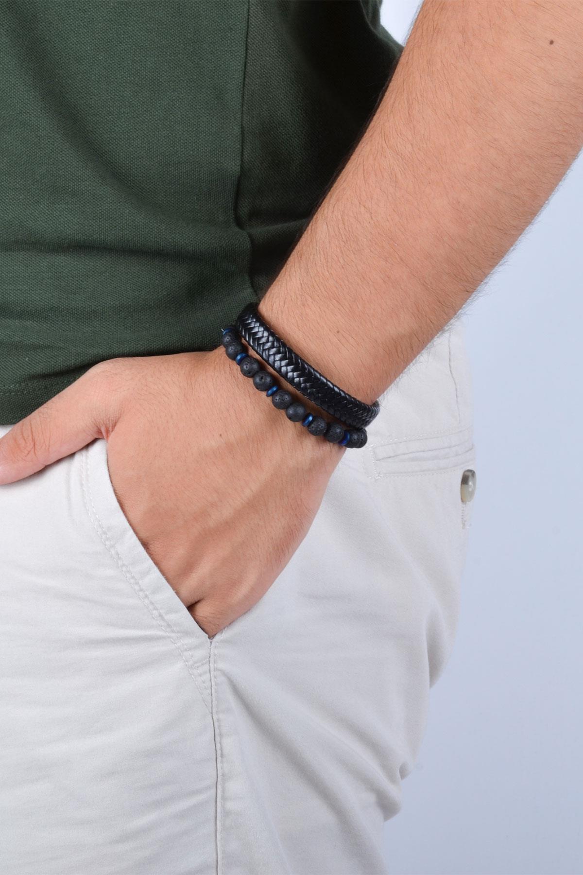 BileklikJTKB20061 DOĞAL TAŞ ve DERİ KOMBİN BİLEKLİKJanti