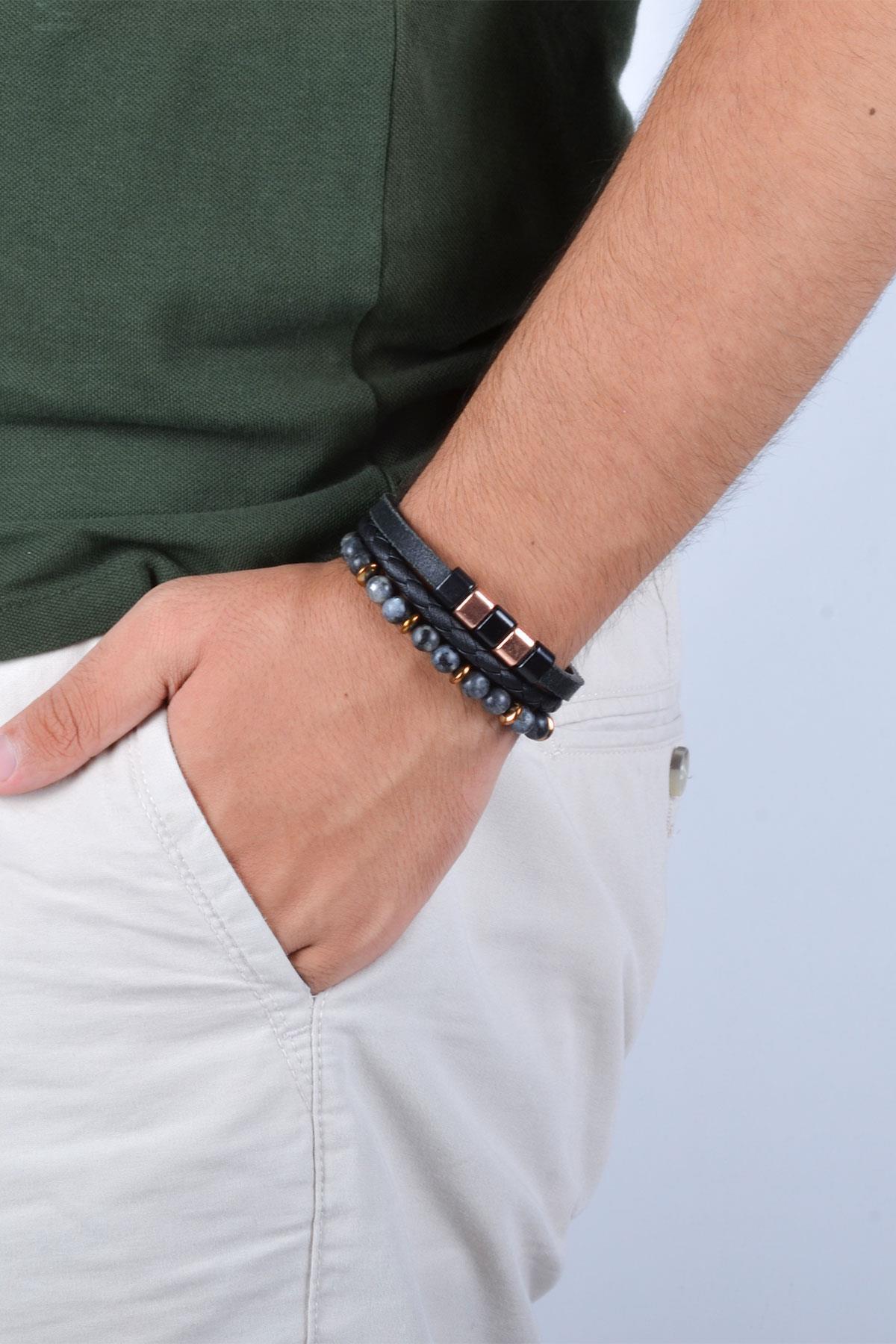 BileklikJTKB20066 DOĞAL TAŞ ve DERİ KOMBİN BİLEKLİKJanti