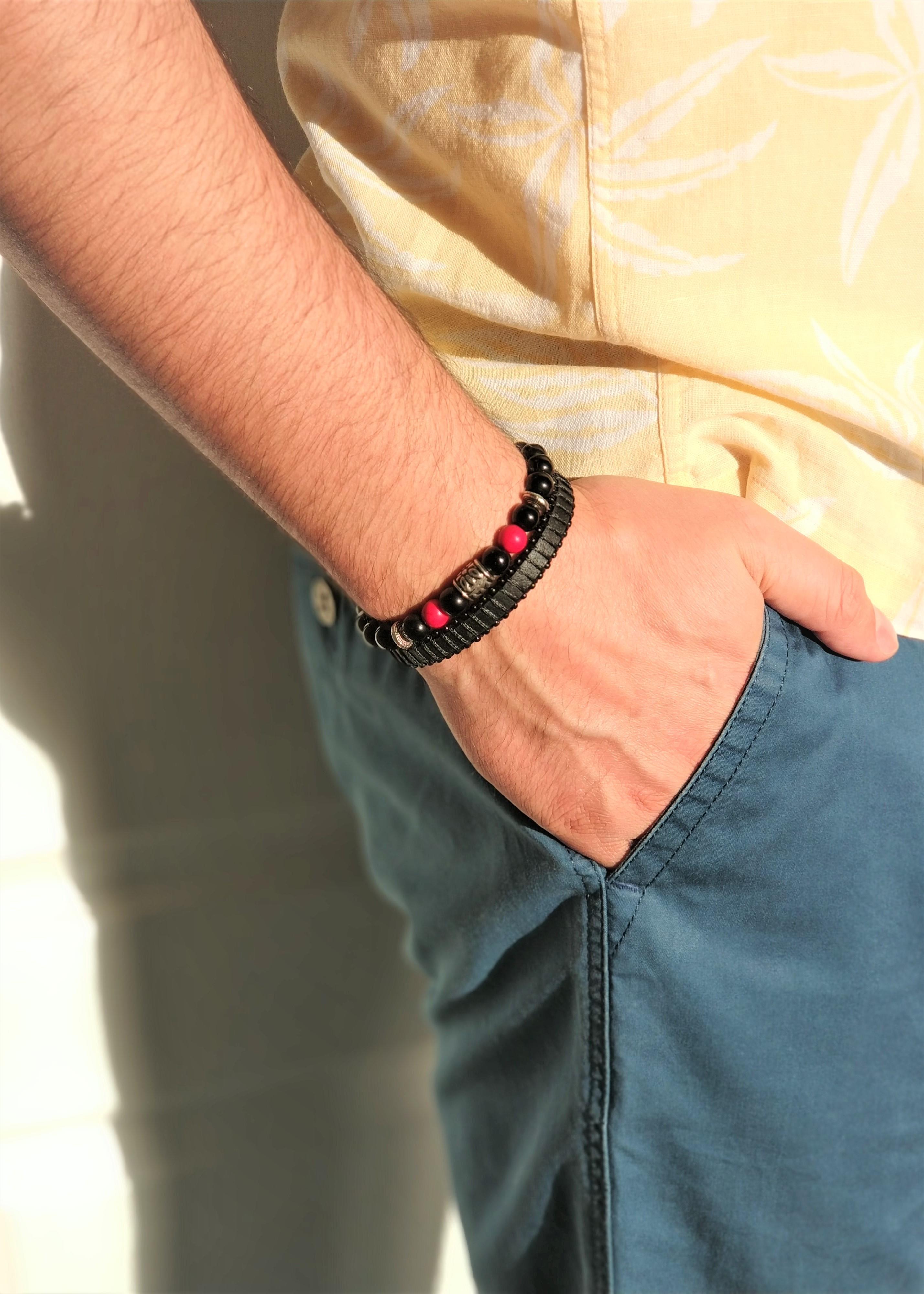 BileklikJTKB20070 DOĞAL TAŞ ve DERİ KOMBİN BİLEKLİKJanti