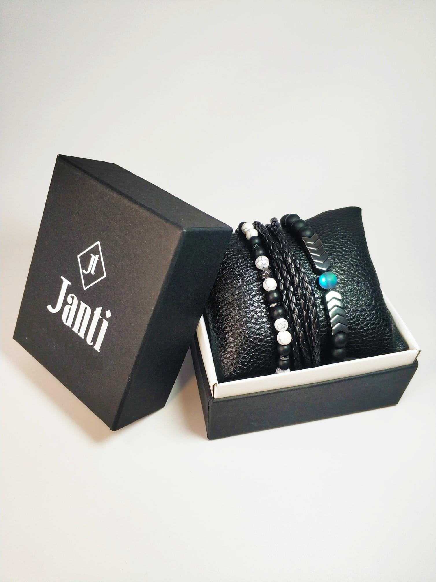 BileklikJTKB22015 Janti 3'lü Kombin Bileklik Deri Orijinal Lav, Hematit, Havlit, Kuvars Doğaltaş Garantili KutuluJanti