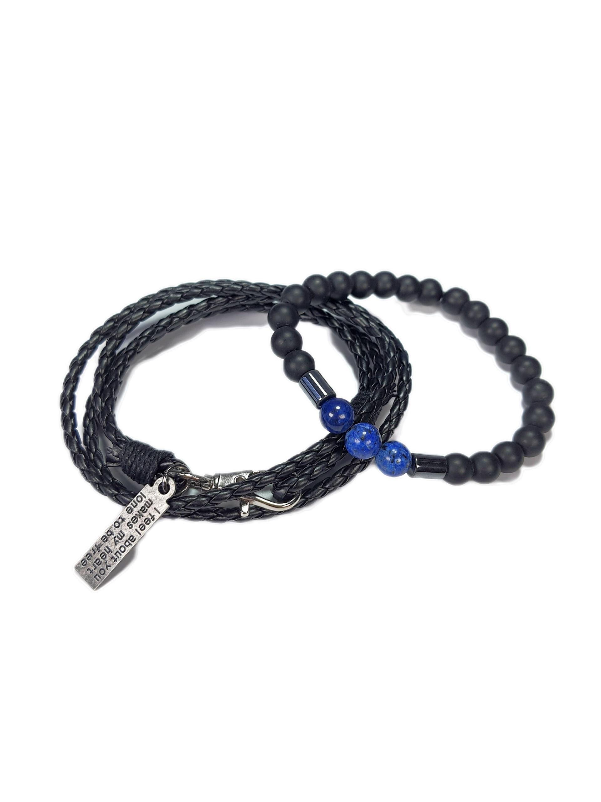 BileklikJTSS22KOB1082 SAÇ ÖRGÜ MODEL DERİ BİLEKLİK, CEYT, HEMATİT, ONYX BİLEKLİK KOMBİNİJanti