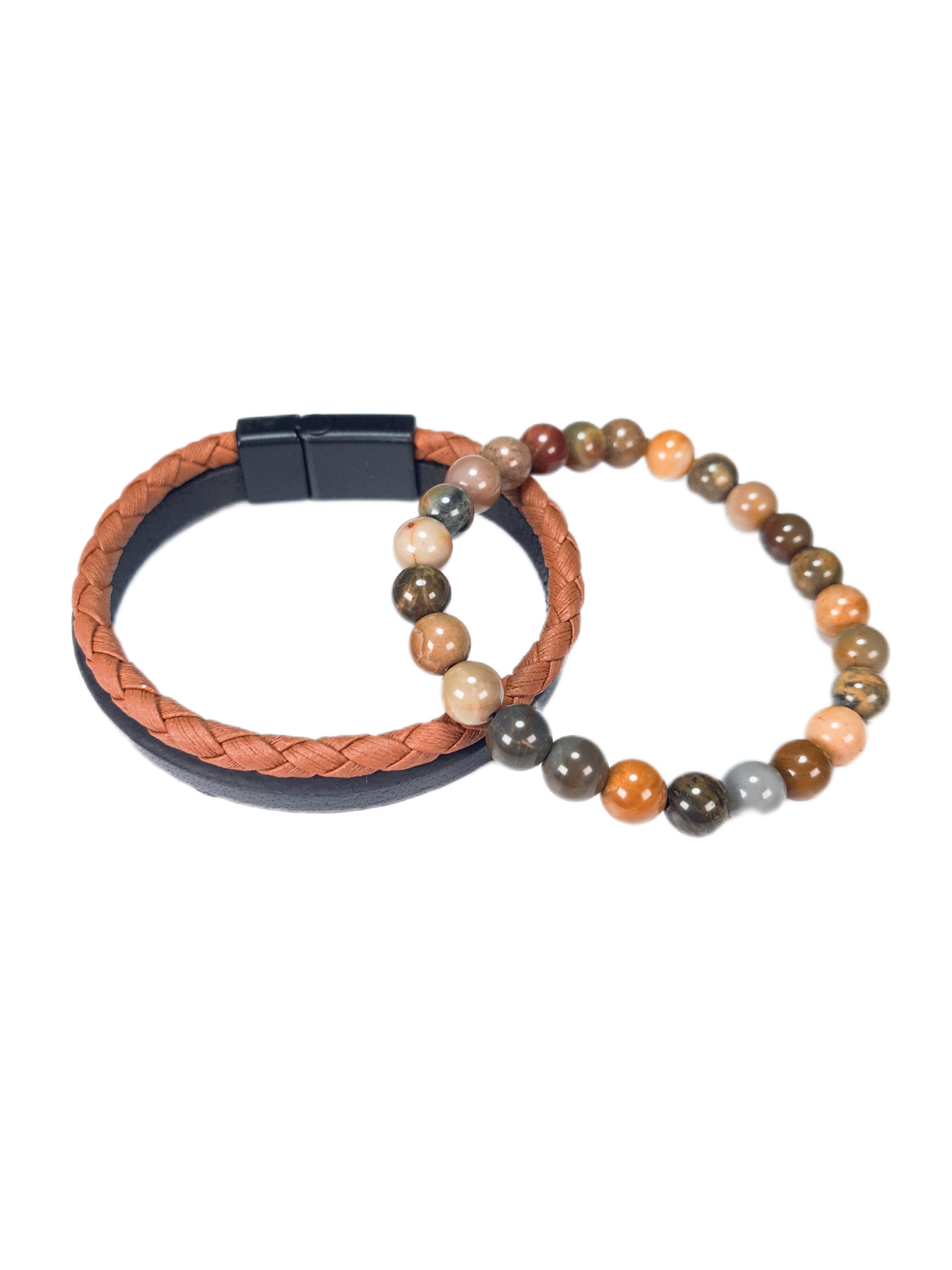 BileklikJTSS22KOB1088 JANTİ HAKİKİ DERİ MIKNATIS KAPAMA JASPER DOĞALTAŞ KOMBİN BİLEKLİK KUTULUJanti