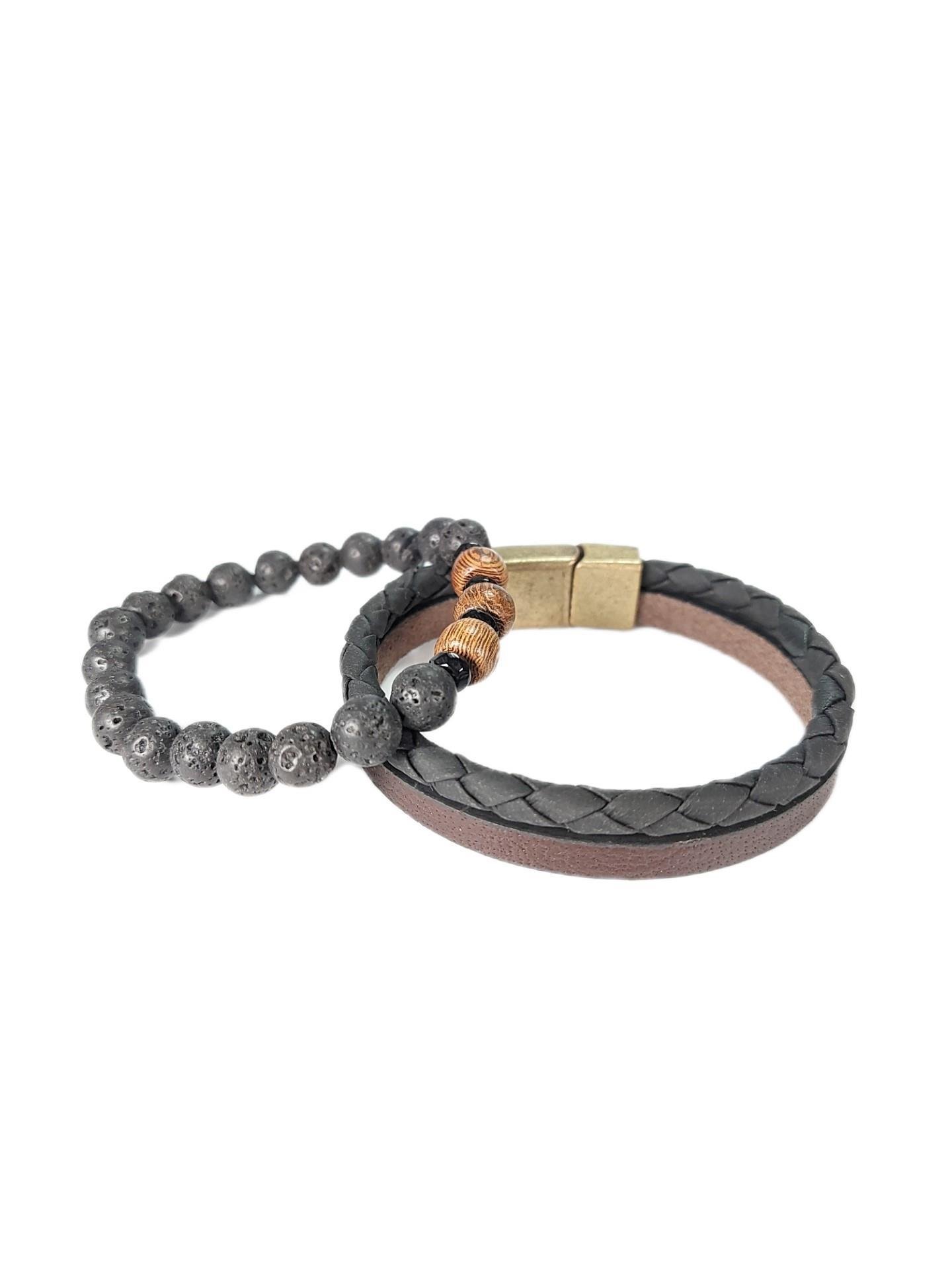 BileklikJTSS22KOB1096 JANTİ HAKİKİ DERİ MIKNATIS KAPAMA MAZI AĞACI LAV AKİK DOĞALTAŞ KOMBİN BİLEKLİK KUTULUJanti