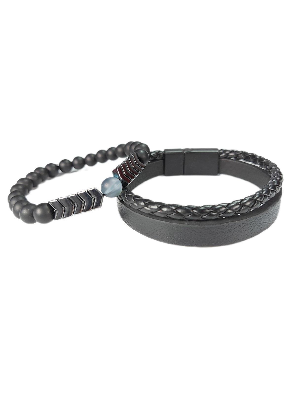 BileklikJTSS22KOB1102 JANTİ HAKİKİ DERİ MIKNATIS KAPAMA KUVARS HEMATİT ONYX DOĞALTAŞ KOMBİN BİLEKLİK KUTULUJanti