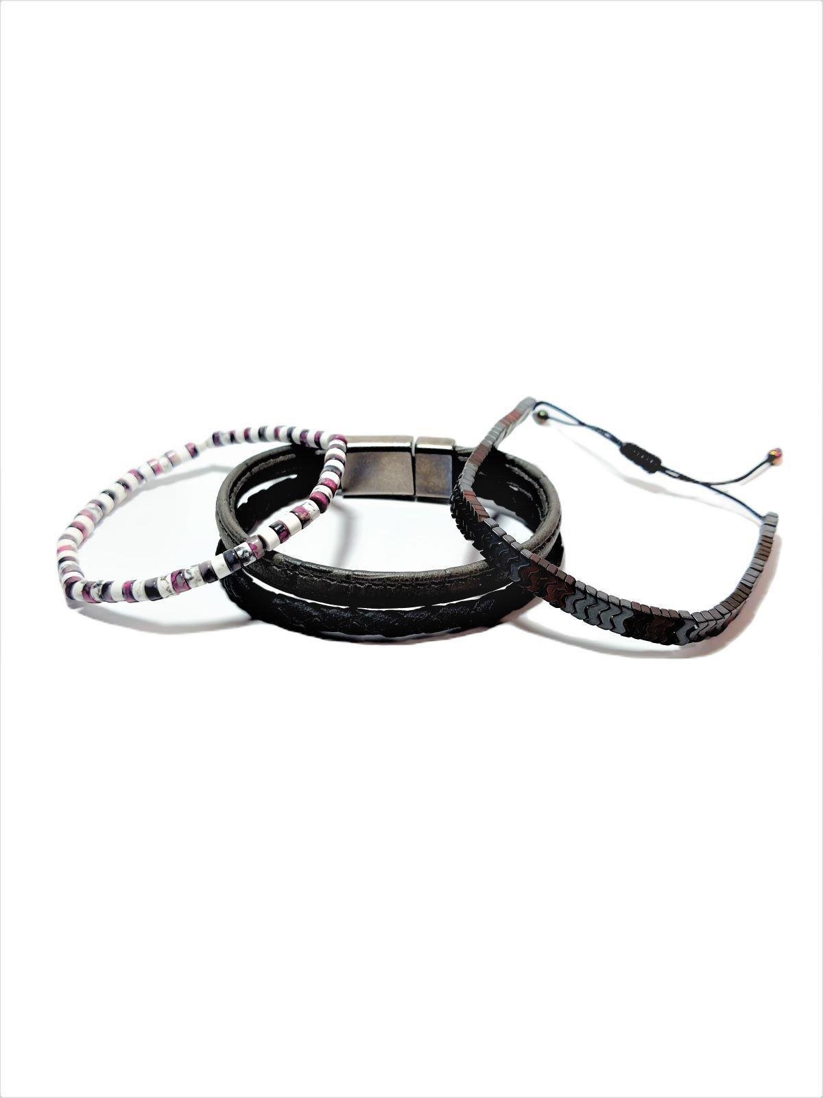 BileklikJTSS23KOB1275 JANTİ KOMBİN BİLEKLİK ORİJİNAL AKİK HAVLİT HEMATİT DOĞALTAŞ PU DERİJanti