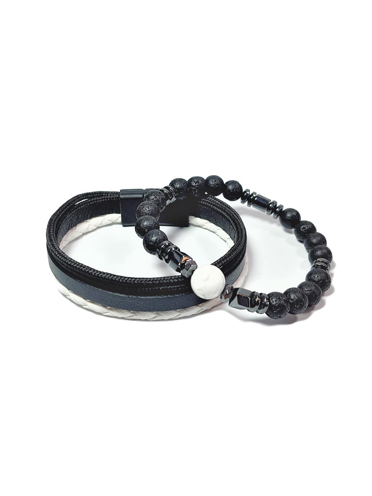 BileklikJTSS23KOB1323 JANTİ 2'Lİ KOMBİN BİLEKLİK HAVLİT HEMATİT LAV DOĞALTAŞ ve DERİ KUTULU GARANTİLİJanti