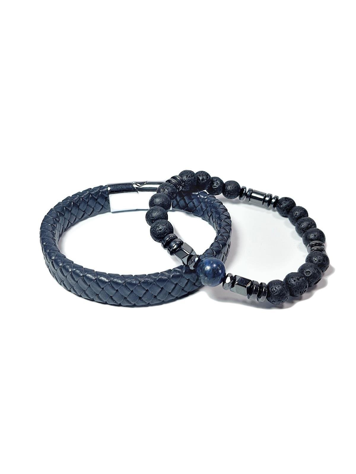 BileklikJTSS23KOB1331 JANTİ 2'Lİ KOMBİN BİLEKLİK LAPİS LAZULİ HEMATİT LAV DOĞALTAŞ ve DERİ KUTULU GARANTİLİJanti