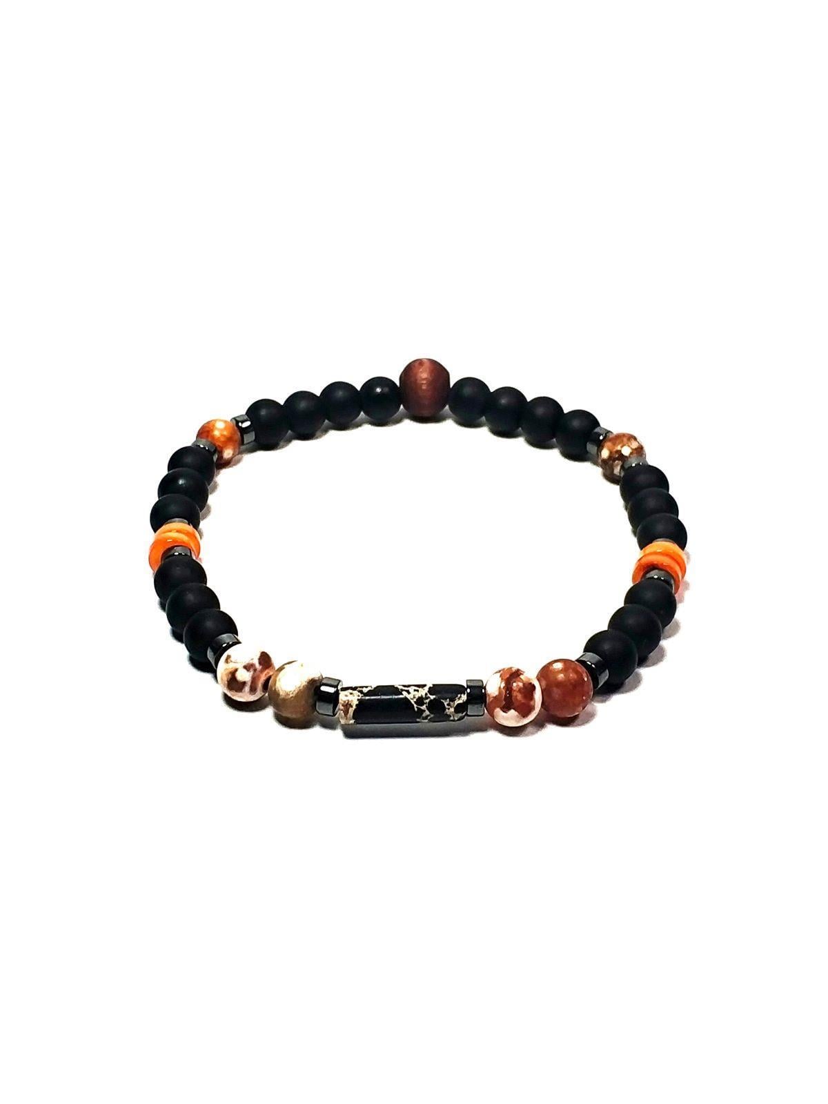 Doğaltaş BileklikJTSS24DOB1418 JANTİ UNISEX BİLEKLİK TİBET AKİK HEMATİT ONYX DOĞALTAŞ ve AĞAÇ TASARIM GARANTİLİJanti