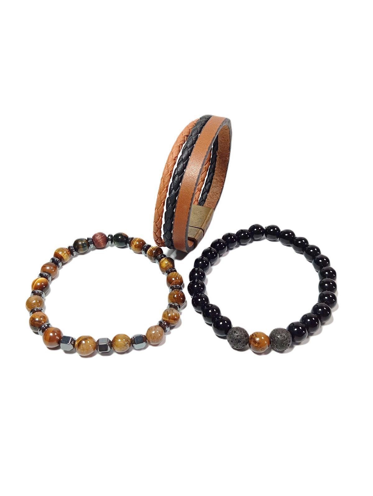 BileklikJTSS24KOB1455 DERİ - KAPLANGÖZÜ - ONYX - LAV - HEMATİT DOĞALTAŞ KOMBİN BİLEKLİKJanti