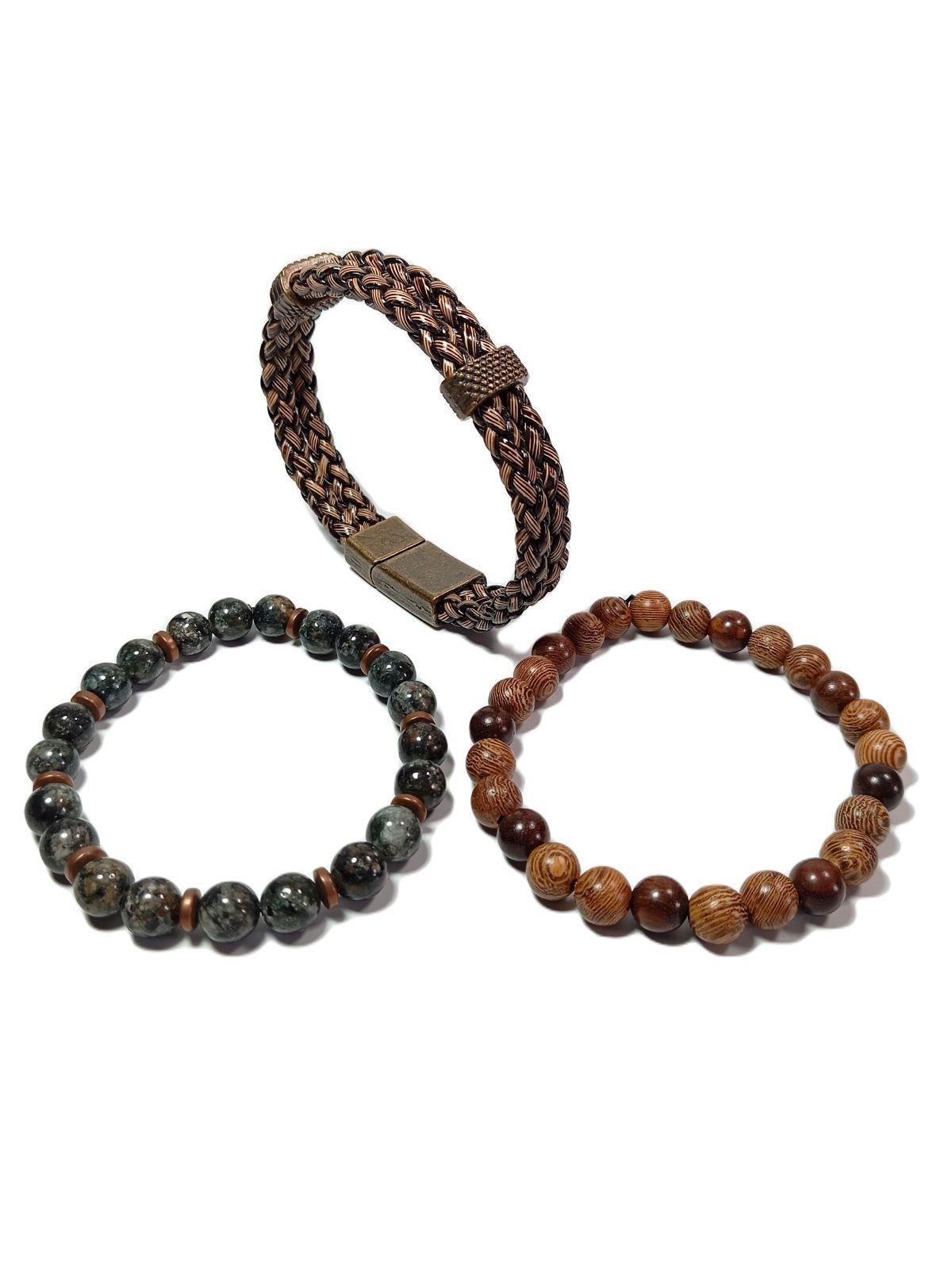 BileklikJTSS24KOB1457 DERİ - CEYT - HEMATİT DOĞALTAŞ MAZI AĞACI KOMBİN BİLEKLİKJanti