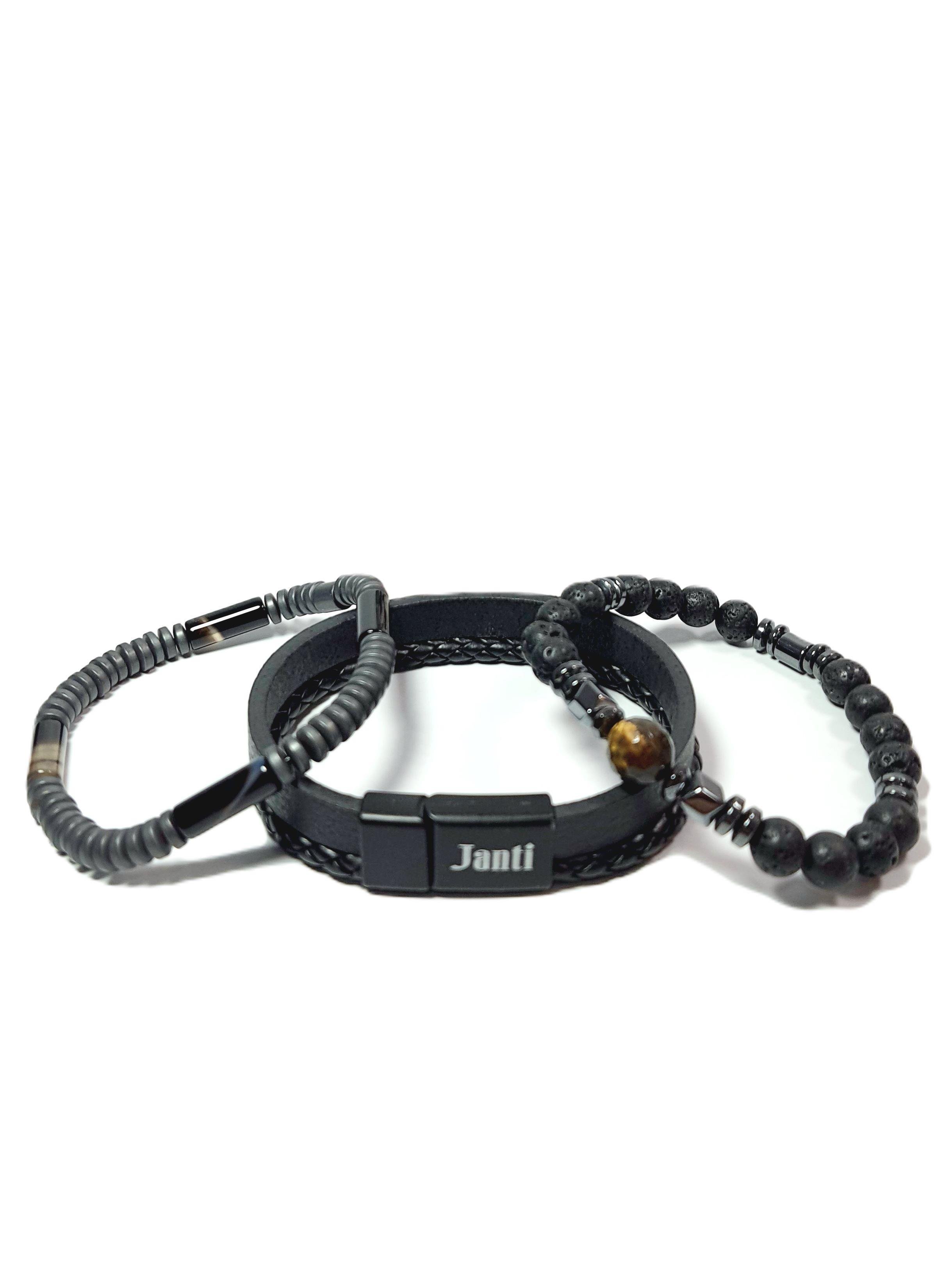 BileklikJTSS24KOB1460 DERİ - AKİK - KAPLANGÖZÜ - LAV - HEMATİT DOĞALTAŞ KOMBİN BİLEKLİKJanti