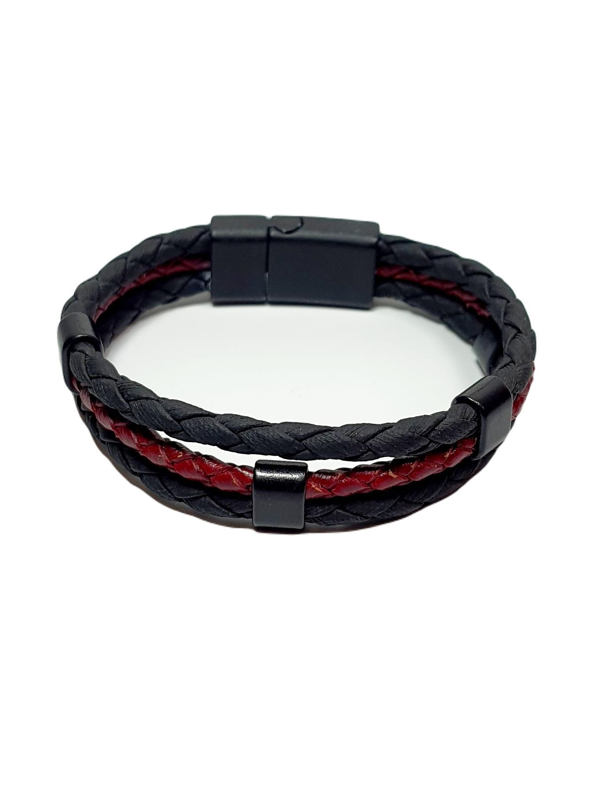 Deri BileklikJTSS25DEB1474 SİYAH KIRMIZI RENK HAKİKİ ve SUNİ DERİ MIKNATISLI KAPAMA JANTİ DERİ BİLEKLİKJantideri bileklik, bileklik, erkek bileklik, hediye bileklik, janti bileklik, babalar günü, sevgililer günü, yılbaşı, öğretmenler günü