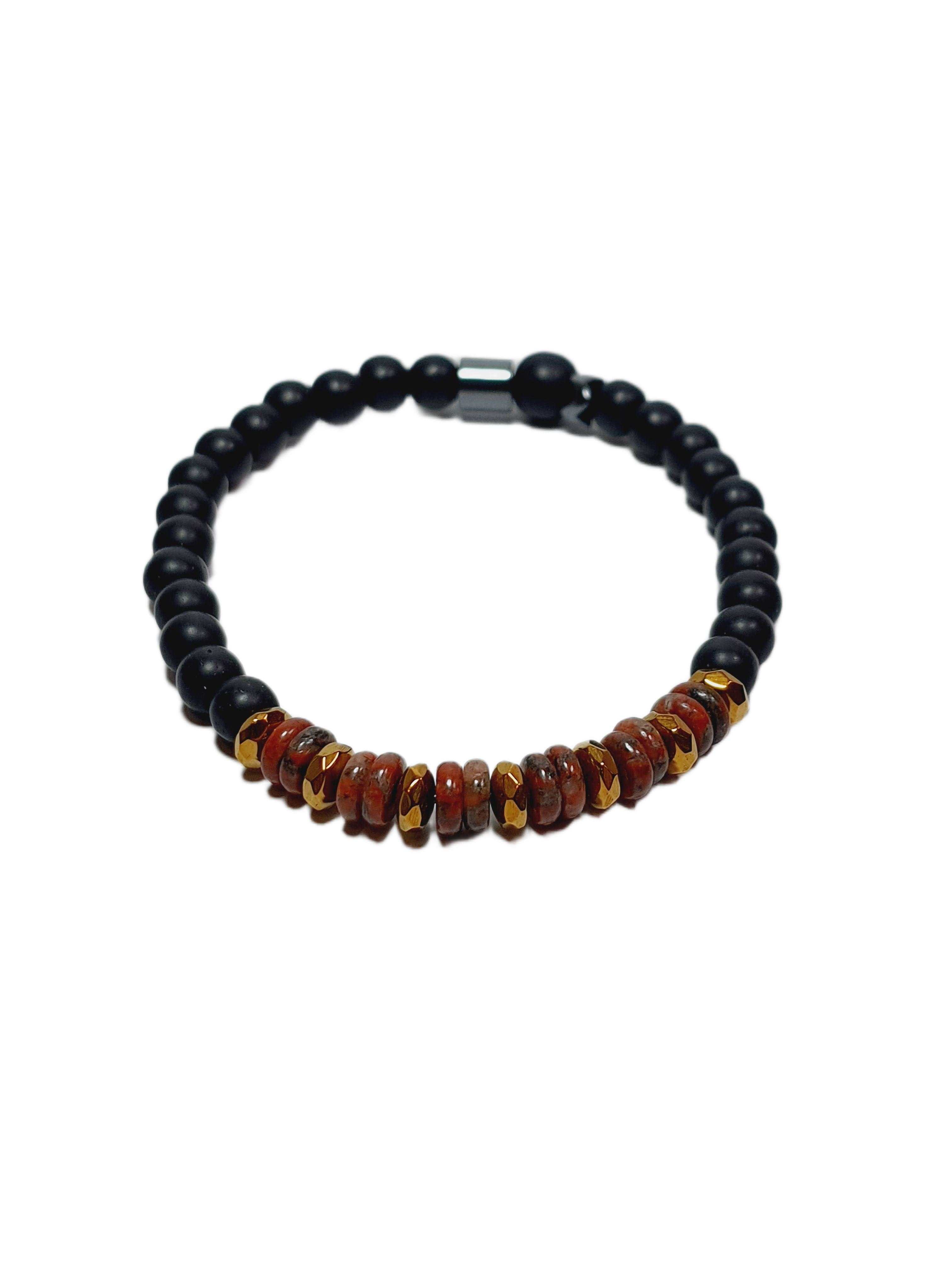 Doğaltaş BileklikJTSS26BLK1688 JASPER ONYX ve HEMATİT DOĞALTAŞ ESNEK 6MM JANTİ BİLEKLİKJanti
