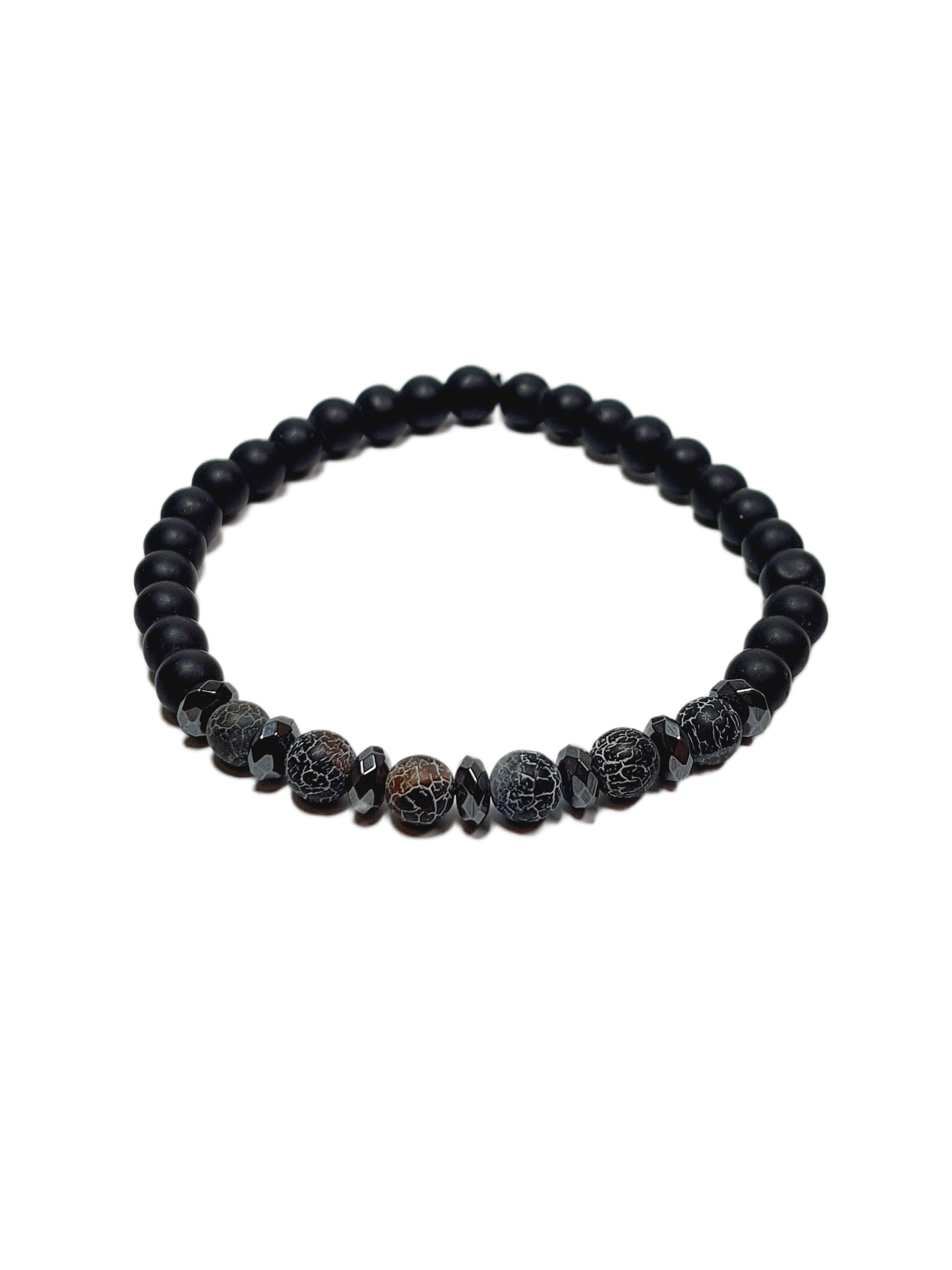 Doğaltaş BileklikJTSS26BLK1689 AKİK ONYX ve HEMATİT DOĞALTAŞ ESNEK 6 MM JANTİ BİLEKLİKJanti