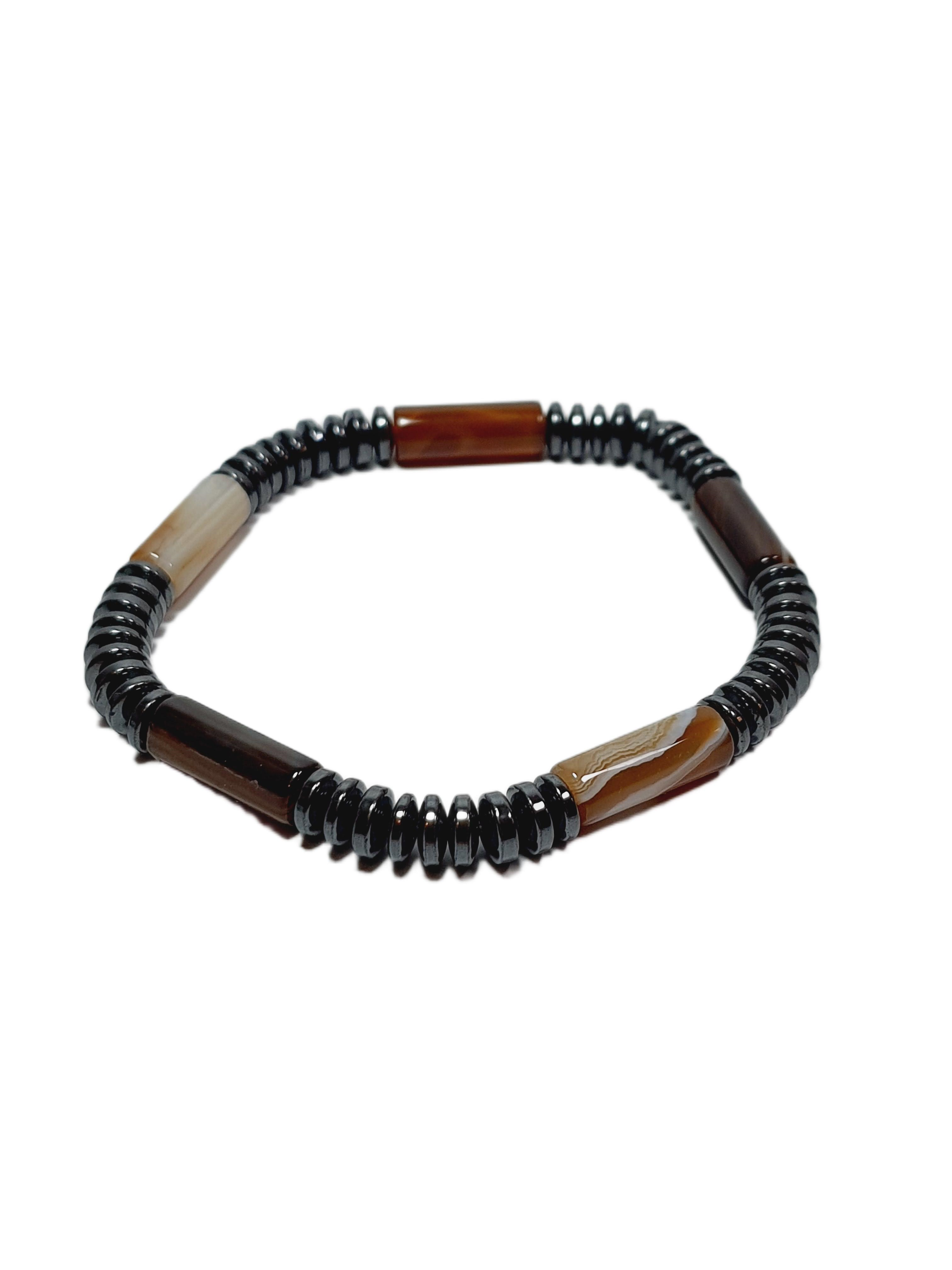 Doğaltaş BileklikJTSS26BLK1690 AKİK ve HEMATİT DOĞALTAŞ ESNEK 6 MM JANTİ BİLEKLİKJanti