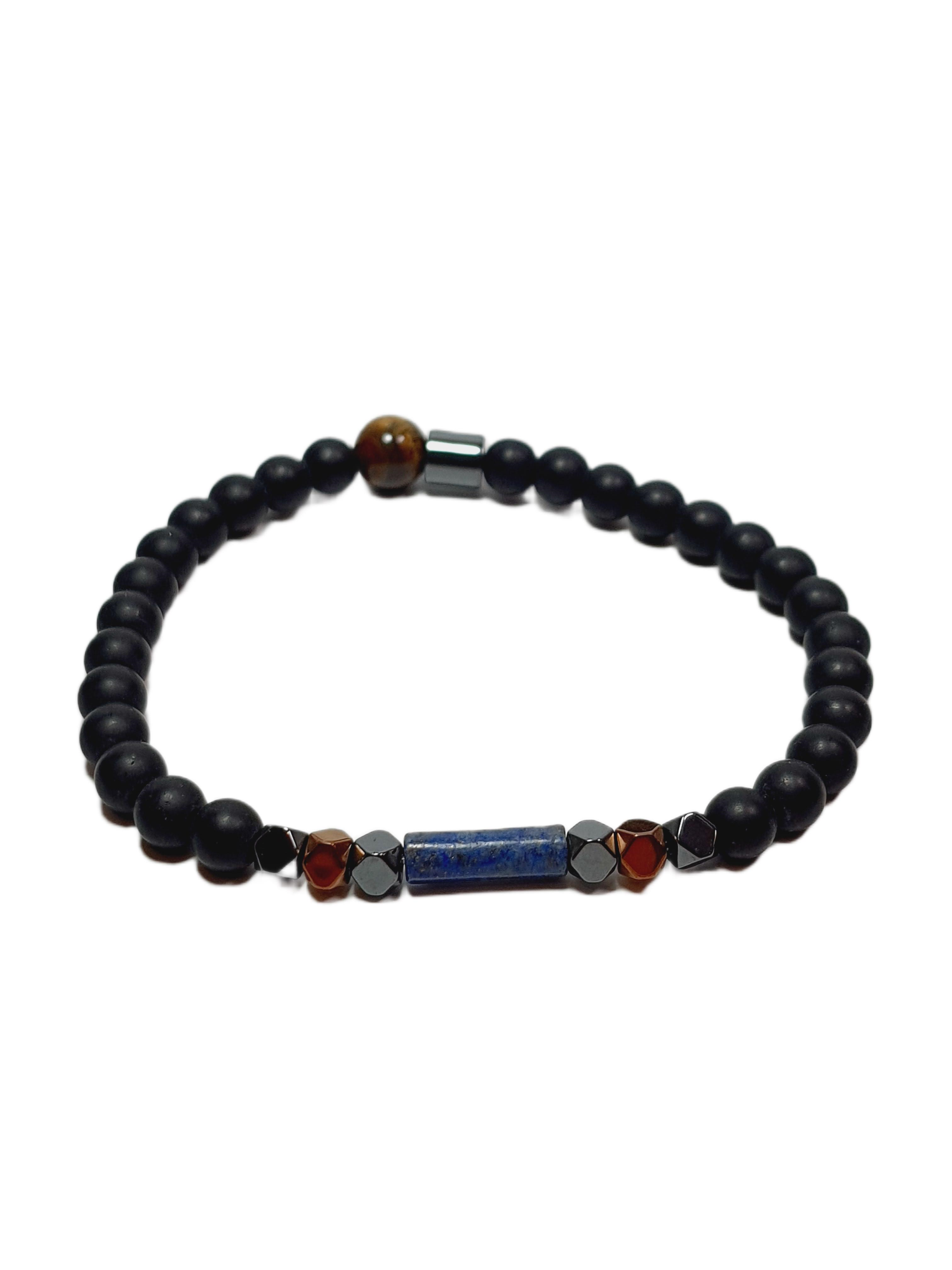 Doğaltaş BileklikJTSS26BLK1691 LAPİS LAZULİ KAPLANGÖZÜ ONYX ve HEMATİT DOĞALTAŞ ESNEK 6 MM JANTİ BİLEKLİKJanti