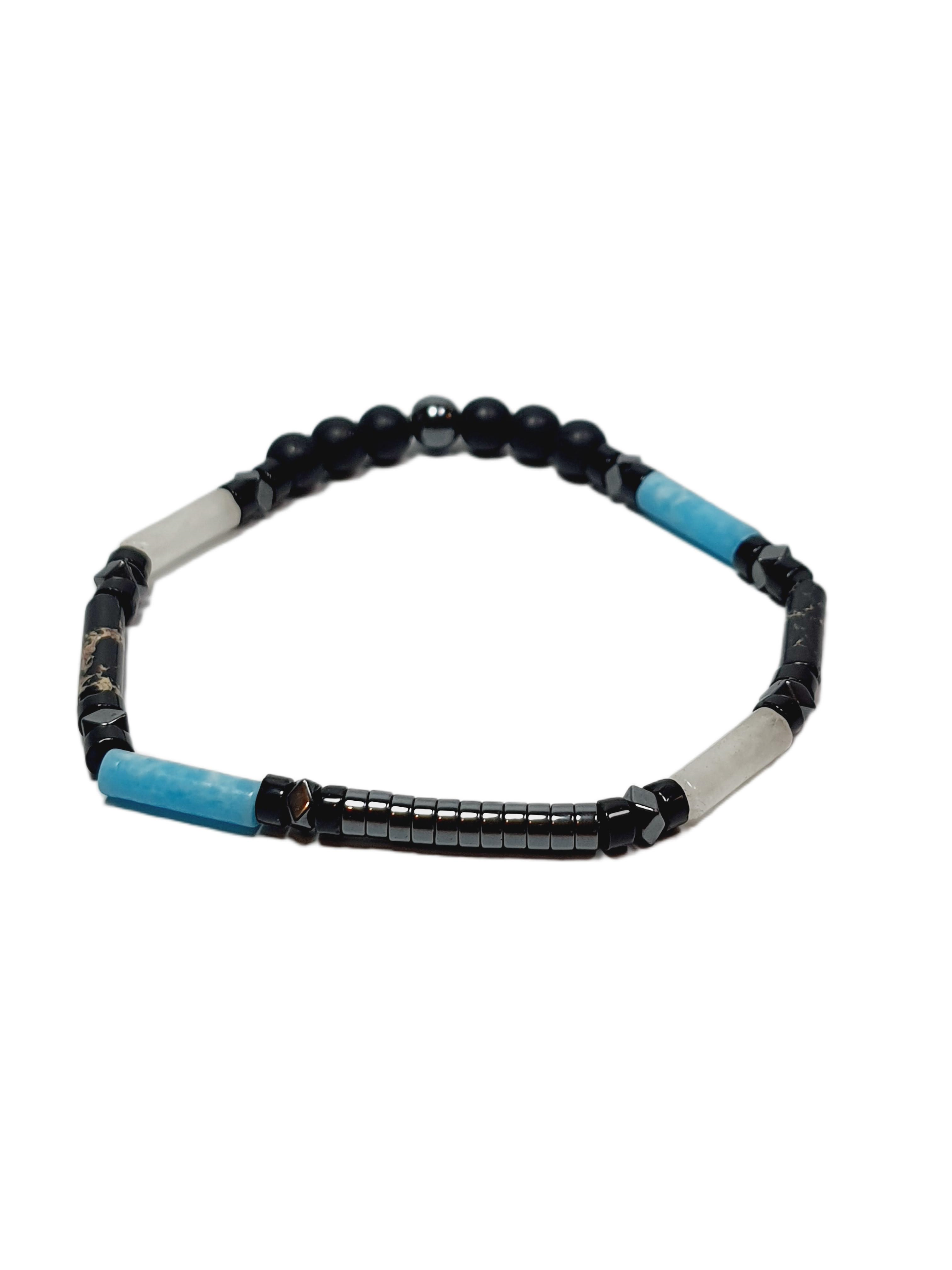 Doğaltaş BileklikJTSS26BLK1696 AYTAŞI VARASİT ONYX HEMATİT DOĞALTAŞ ESNEK 6 MM JANTİ BİLEKLİKJanti