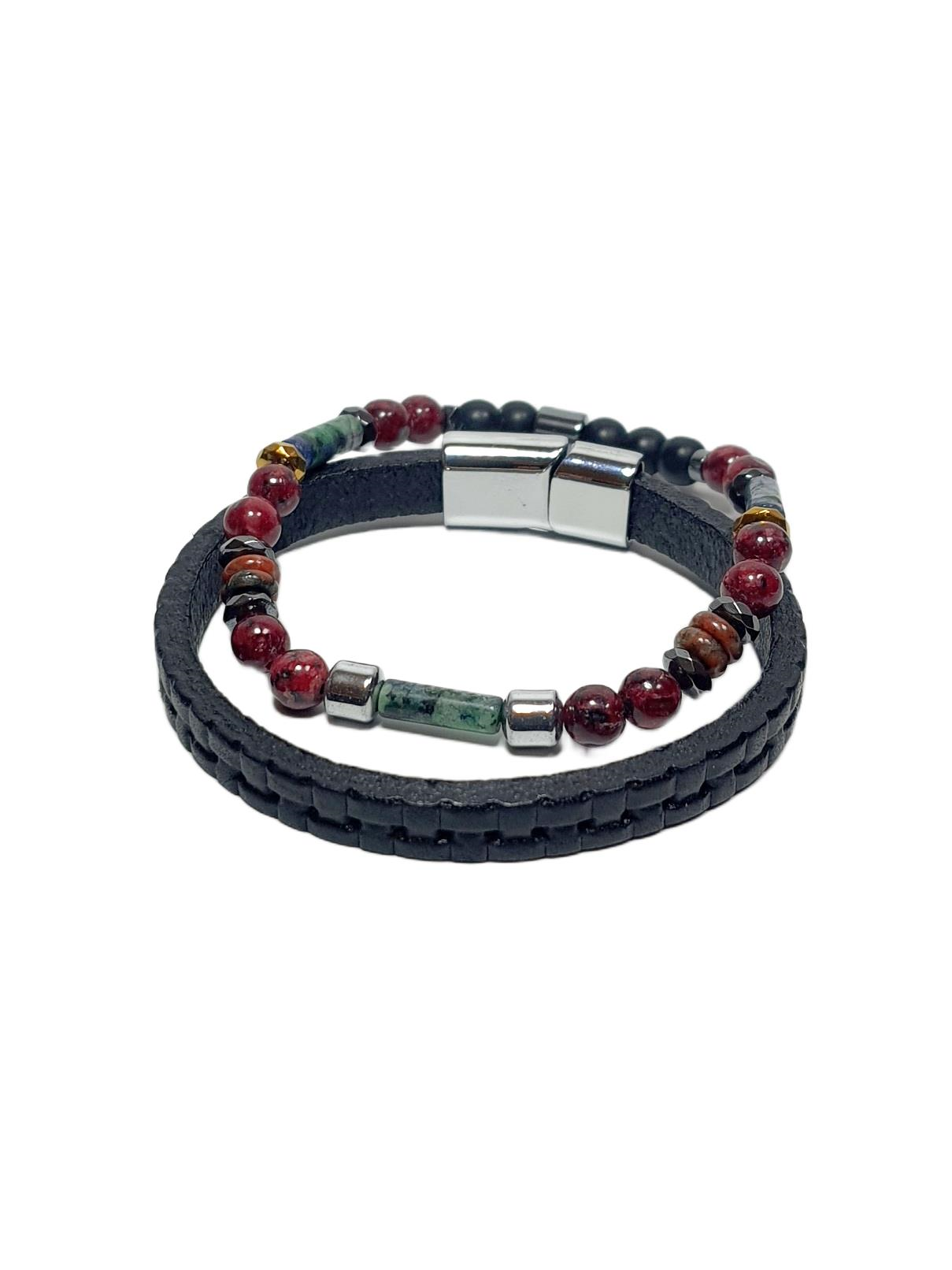 Doğaltaş BileklikJTSS26BLK1703 HAKİKİ DERİ KROM KAPLAMALI PASLANMAZ METAL KİLİT VARASİT CEYT ONYX HEMATİT DOĞALTAŞ KUTULU GARANTİLİ JANTİ KOMBİN BİLEKLİKJanti