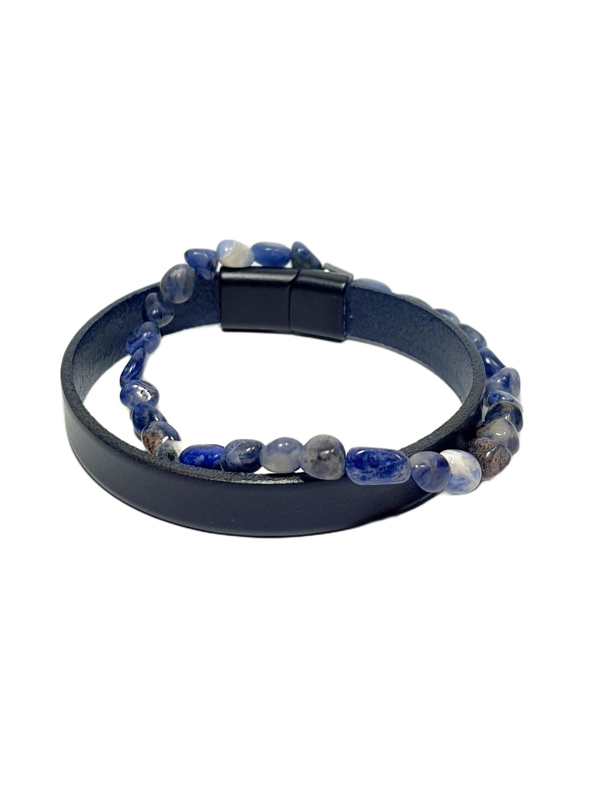 Doğaltaş BileklikJTSS26BLK1704 HAKİKİ DERİ ALAŞIMLI METAL KİLİT LAPİS LAZULİ VE HEMATİT DOĞALTAŞ KUTULU GARANTİLİ JANTİ KOMBİN BİLEKLİKJanti