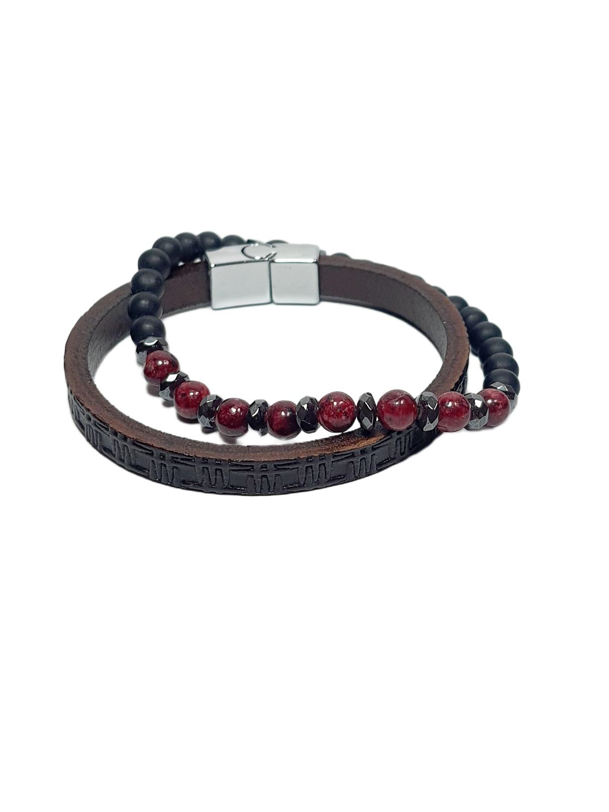 Doğaltaş BileklikJTSS26BLK1712 HAKİKİ DERİ ALAŞIMLI METAL KİLİT CEYT ONYX ve HEMATİT DOĞALTAŞ KUTULU GARANTİLİ JANTİ KOMBİN BİLEKLİKJanti