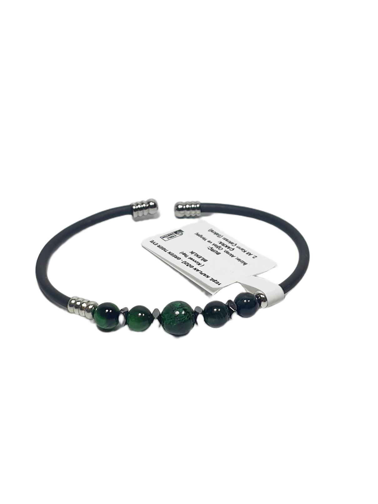 Doğaltaş BileklikJTSS26BLK1758 PASLANMAZ ÇELİK BİLEZİK SİLİKON KAPLAMA YEŞİL KAPLANGÖZÜ ve HEMATİT DOĞALTAŞLI GARANTİLİ JANTİ BİLEKLİKJanti