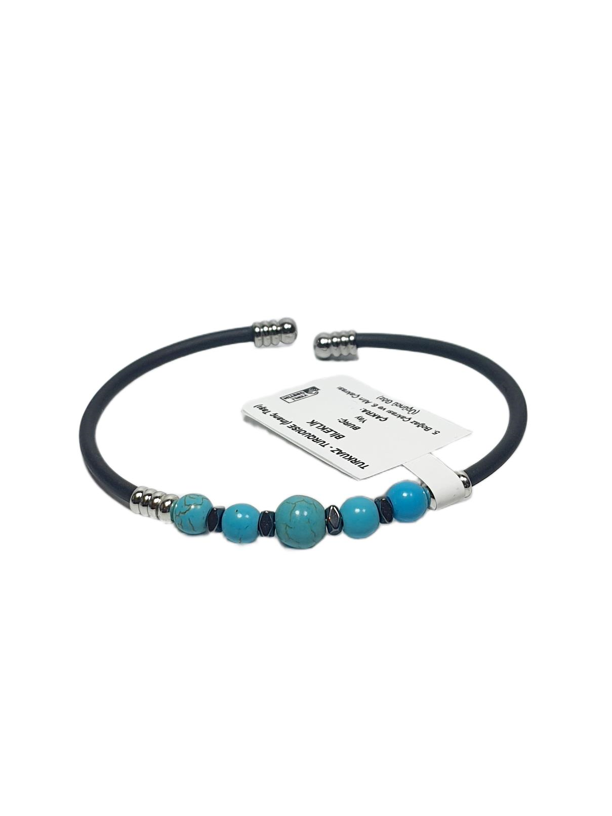 Doğaltaş BileklikJTSS26BLK1764 PASLANMAZ ÇELİK BİLEZİK SİLİKON KAPLAMA FİRUZE TURKUAZ ve HEMATİT DOĞALTAŞLI GARANTİLİ JANTİ BİLEKLİKJanti