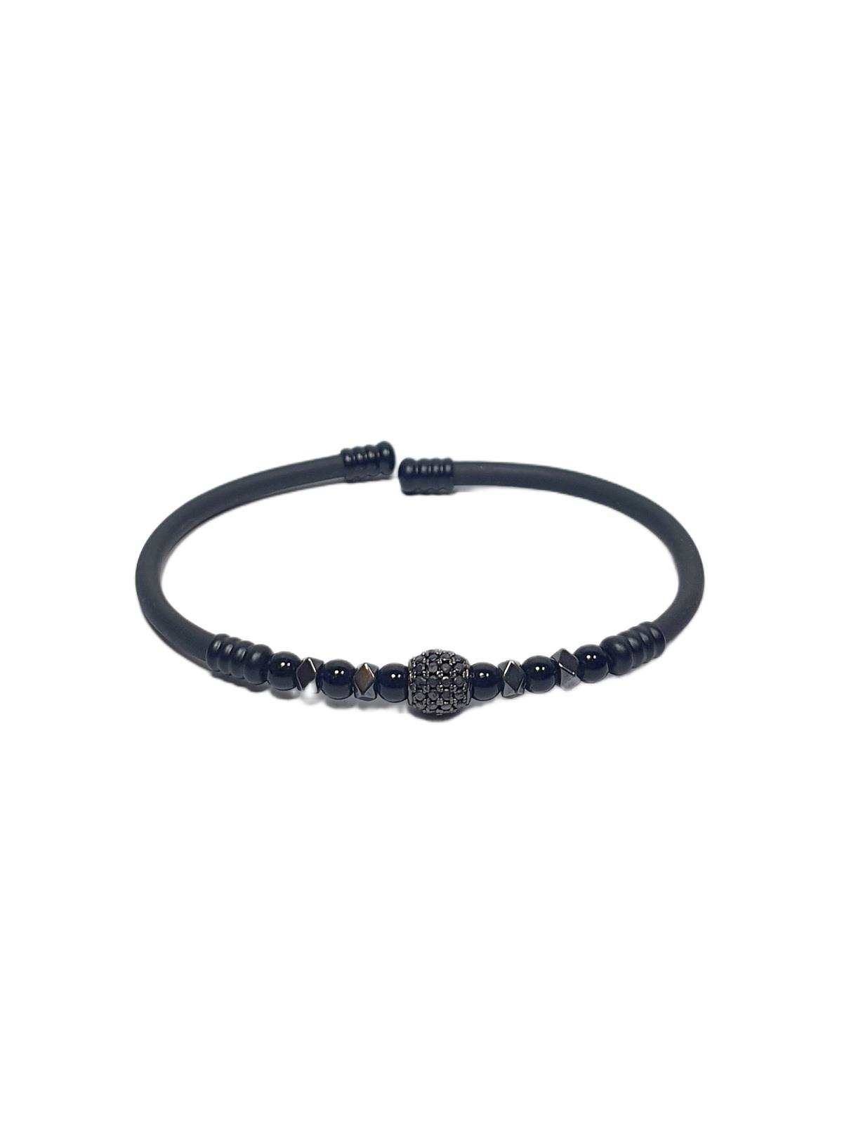 Doğaltaş BileklikJTSS26BLK1777 PASLANMAZ ÇELİK BİLEZİK SİLİKON KAPLAMA ZİRKON ONYX VE HEMATİT DOĞALTAŞLI GARANTİLİ JANTİ BİLEKLİKJanti