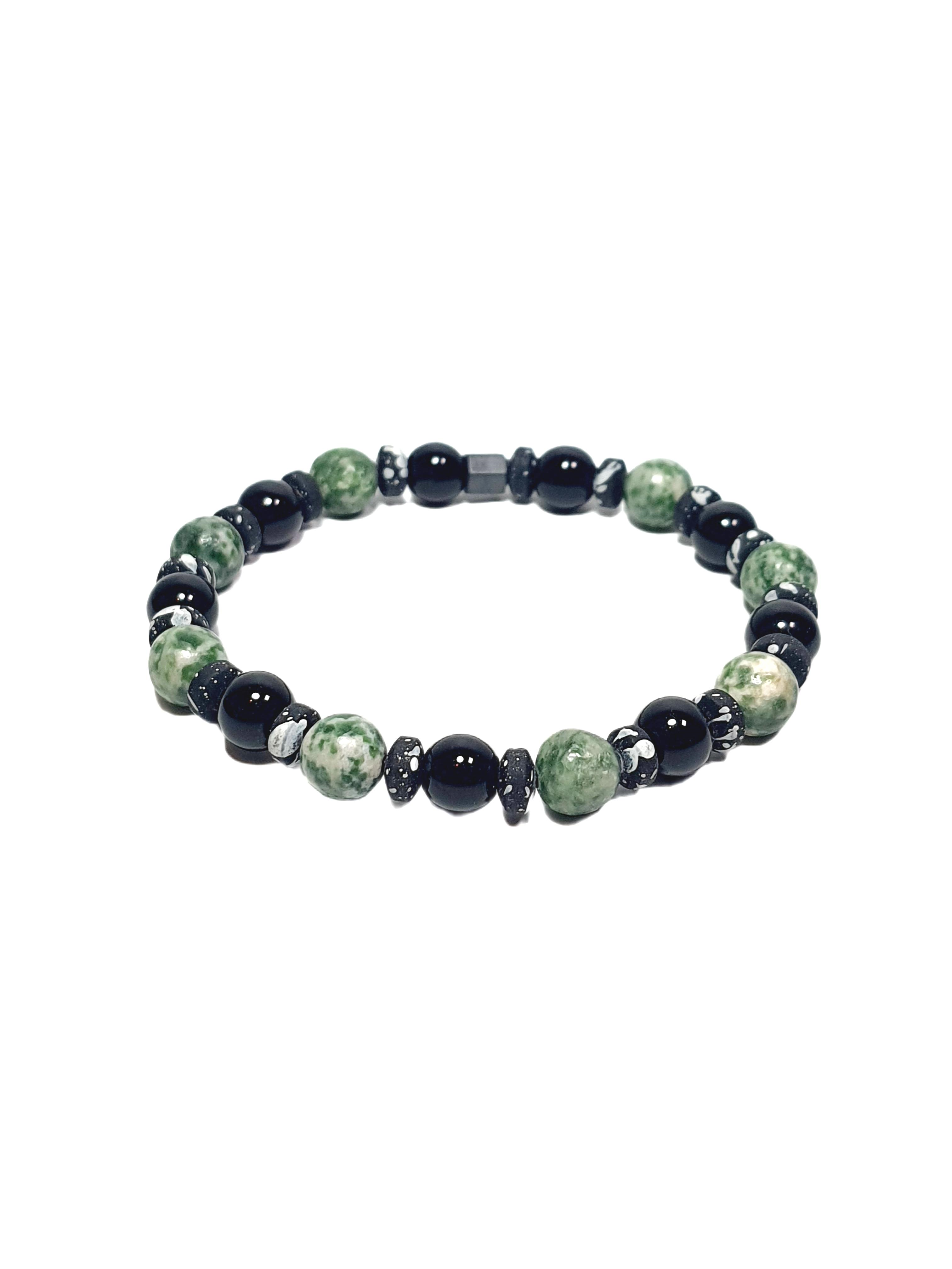 Doğaltaş BileklikJTSS26BLK1804 JASPER, ONYX VE HEMATİT DOĞALTAŞ ESNEK YEŞİL SİYAH 8 MM GARANTİLİ JANTİ BİLEKLİKJanti