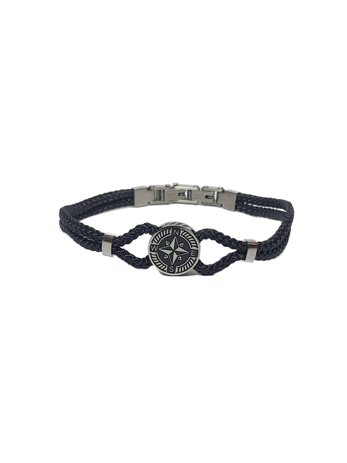 BileklikJTSS26BLK1878 PASLANMAZ ÇELİK KİLİT SİYAH MİLAN İP EL YAPIMI PUSULA APARATLI UNISEX BİLEKLİK GARANTİLİ KUTULU JANTİ BİLEKLİKJanti