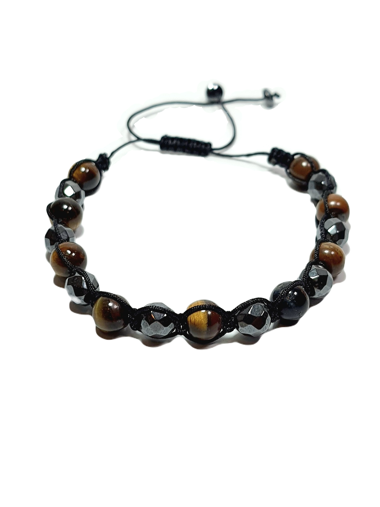 Doğaltaş BileklikLFNSS25DIB112350092-MARK4-STANDARTJANTİ LFN8 mm Kaplangözü Doğaltaş ve 8 mm Hematit Doğaltaş ip örme asansör kapama bileklik