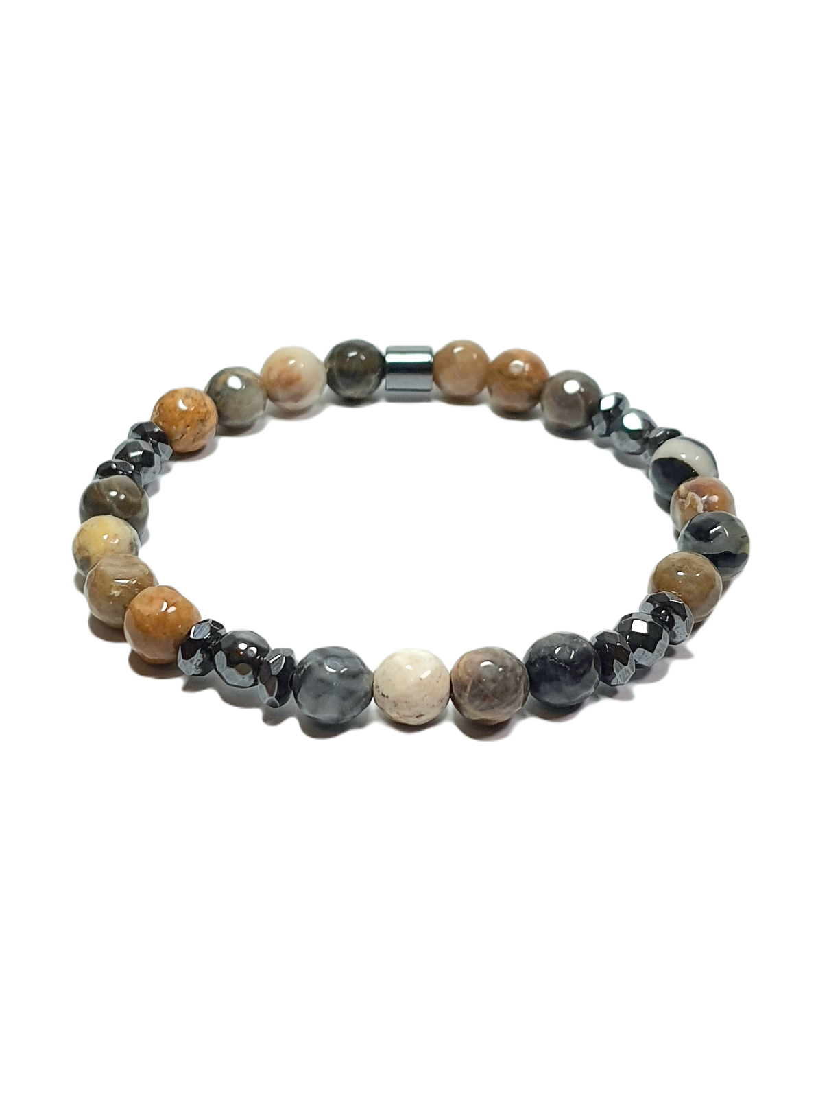 Doğaltaş BileklikLFNSS25DLB112350066-LUTA-STANDARTJANTİ LFN8 mm Orijinal Faset Kesim Ceyt ve Hematit Doğaltaş Bileklik