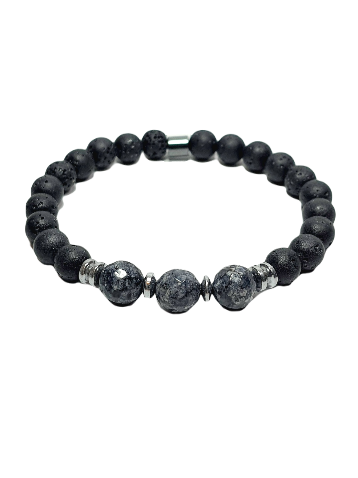 Doğaltaş BileklikLFNSS25DLB112350068-COSMO-STANDARTJANTİ LFN10 mm Orijinal Faset Kesim Ceyt ve 8 mm Lav ve Hematit Doğaltaş Bileklik