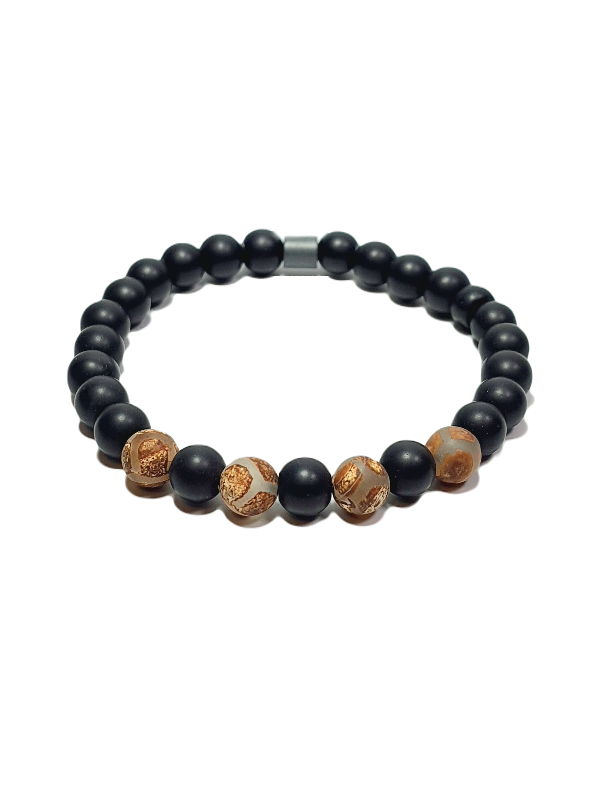 Doğaltaş BileklikLFNSS25DLB112350069-JACK-STANDARTJANTİ LFN8 mm Orijinal Tibet Akik Doğaltaş ve 8 mm Cam Onyx Bileklik