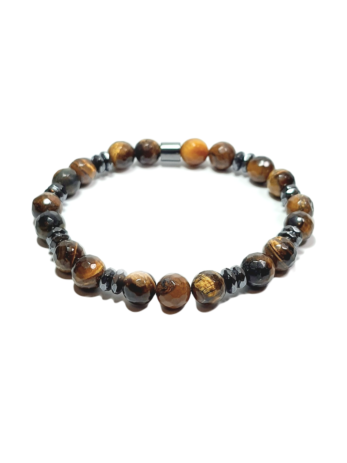 Doğaltaş BileklikLFNSS25DLB112350083-MARK2-STANDARTJANTİ LFN8 mm Faset Kesim Orijinal Kaplangözü Doğaltaş ve Hematit Doğaltaş Bileklik