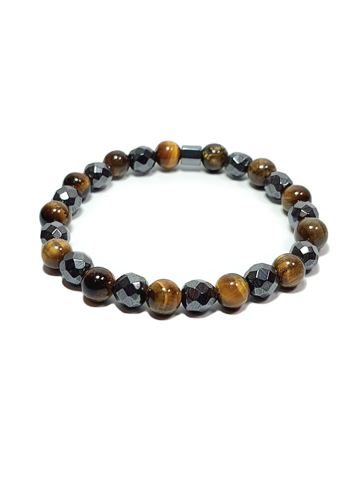 Doğaltaş BileklikLFNSS25DLB112350084-MARK3-STANDARTJANTİ LFN8 mm Orijinal Kaplangözü Doğaltaş ve 8 mm Faset Kesim Hematit Doğaltaş Bileklik