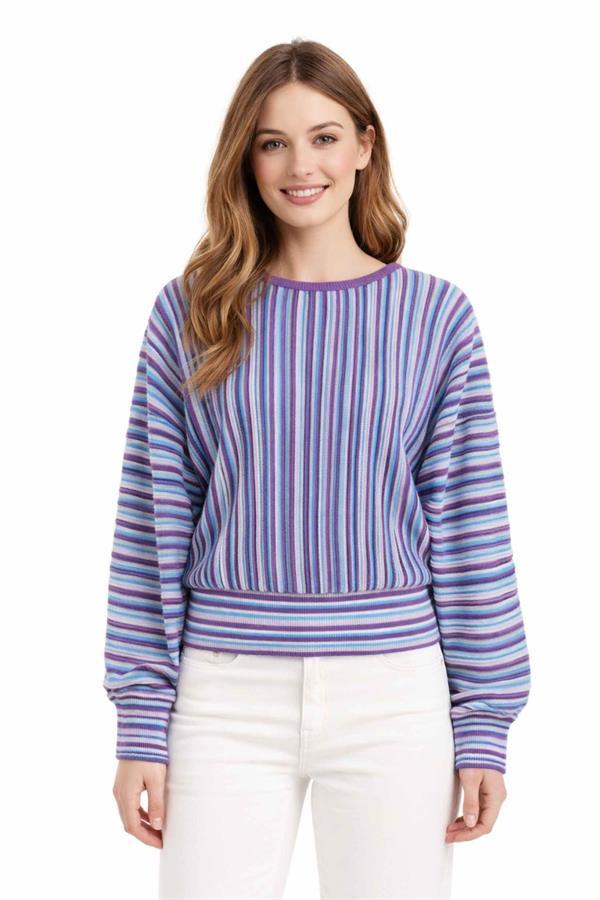 IPEKYOL Mor Çizgili Colorblock Triko 