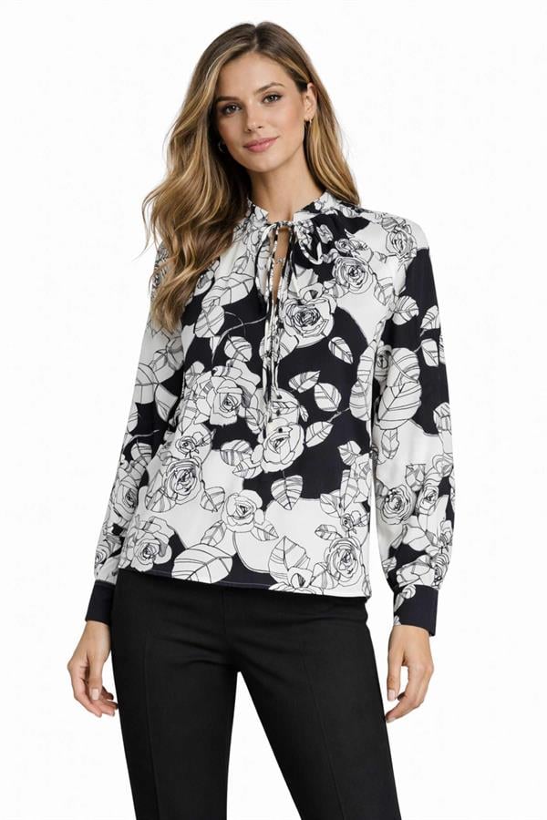IPEKYOL Siyah Çiçek Desenli Gömlek 