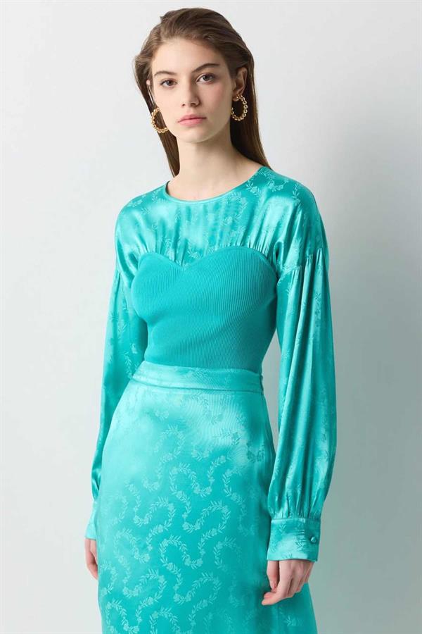 IPEKYOL Yeşil Triko Mix Bluz 