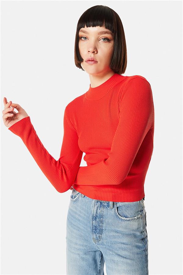 TWIST Bağlama Detaylı Fitilli Nar Çiçeği Triko