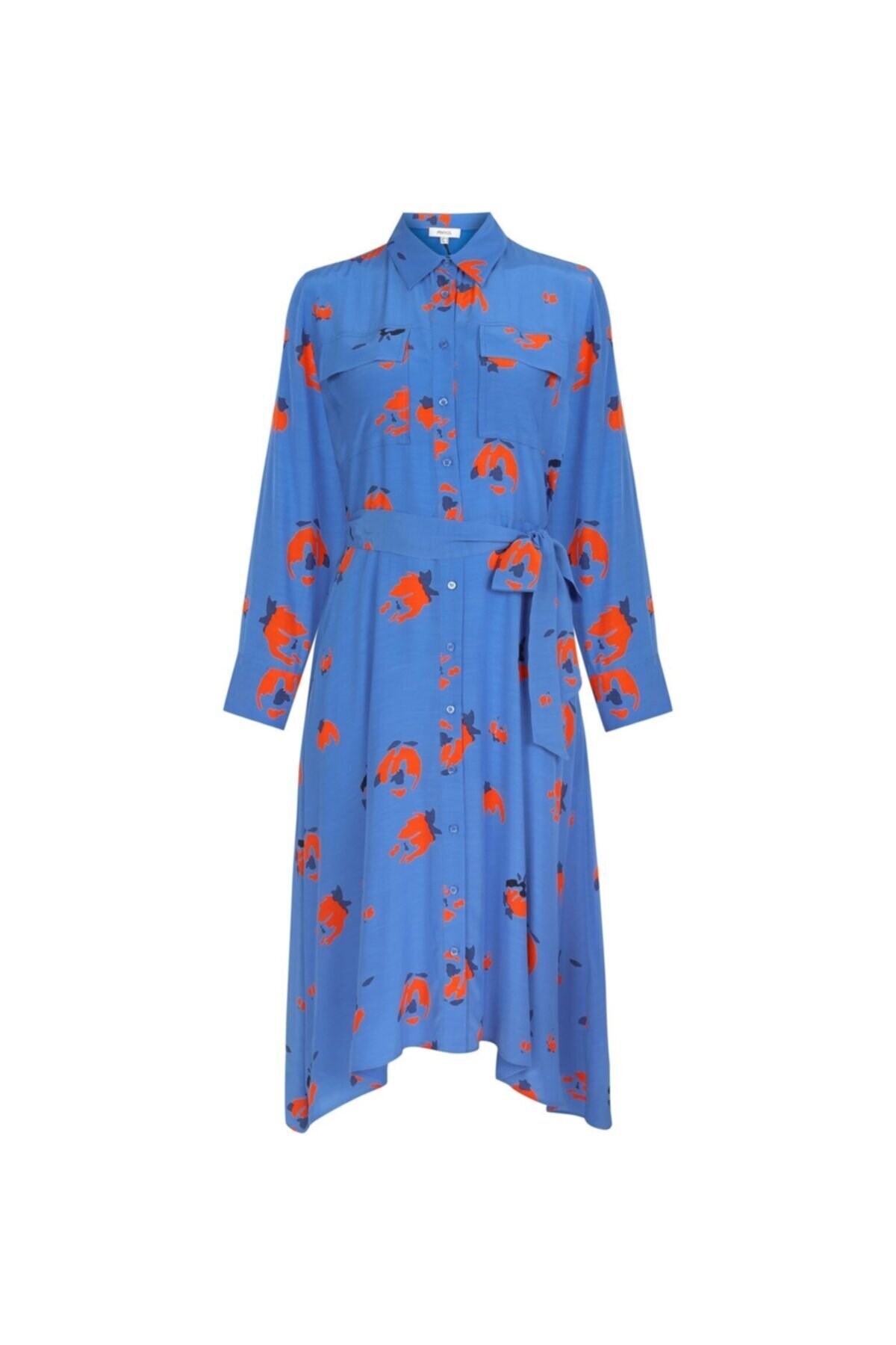 İPEKYOL Desenli Mavi Gömlek Elbise