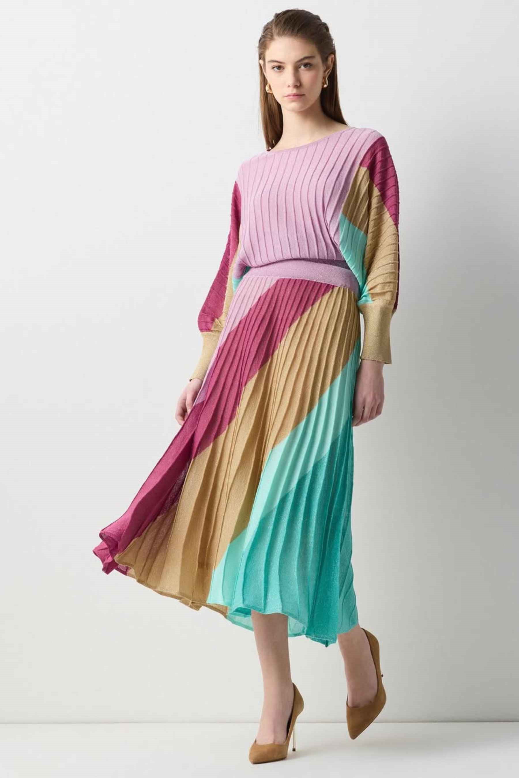 IPEKYOL Açık Lila Colorblock Triko Etek 