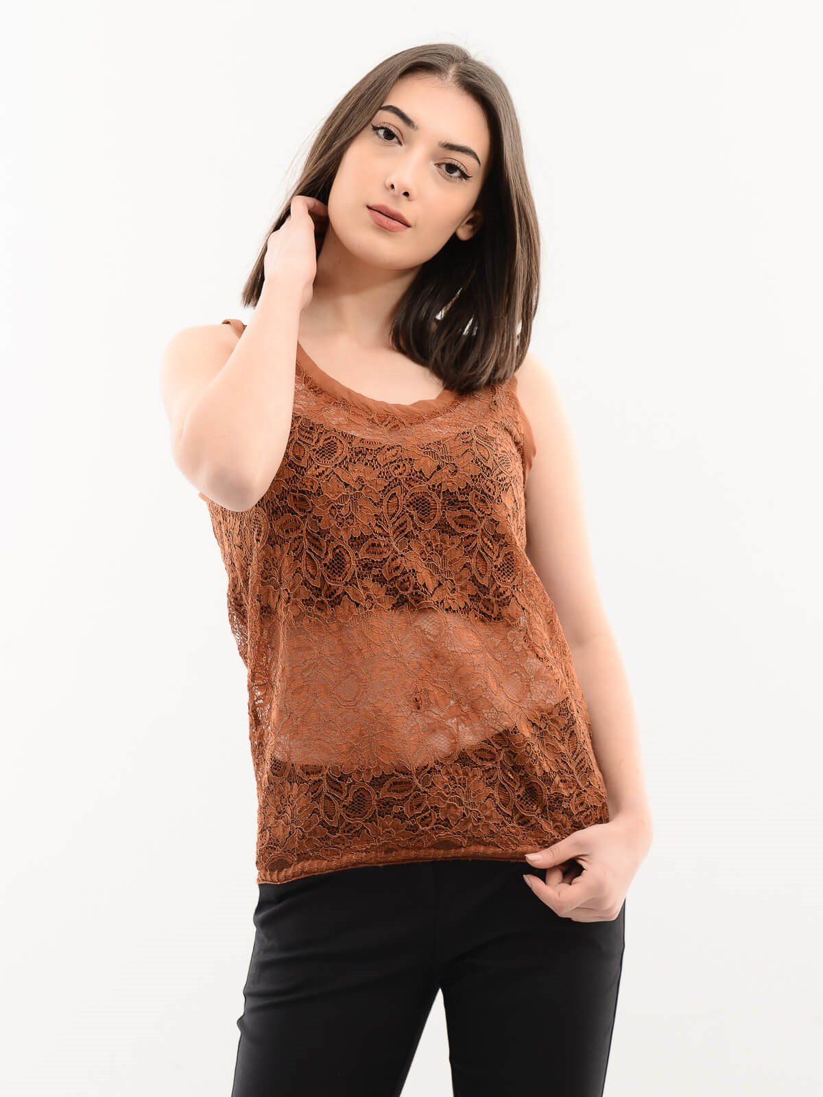 İPEKYOL Dantel Detay Kiremit Bluz