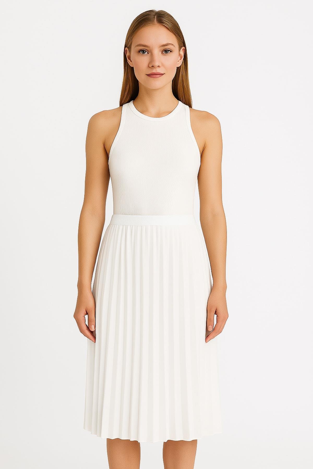 IPEKYOL Ekru Piliseli Etek