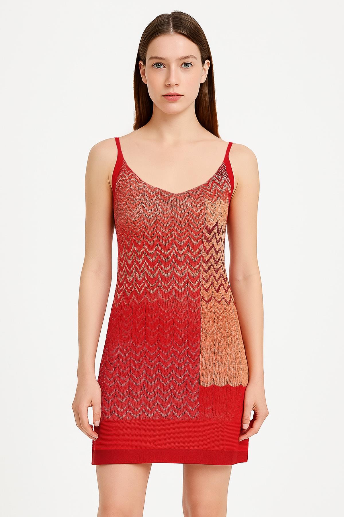 IPEKYOL Kırmızı Zikzak Desenli Triko