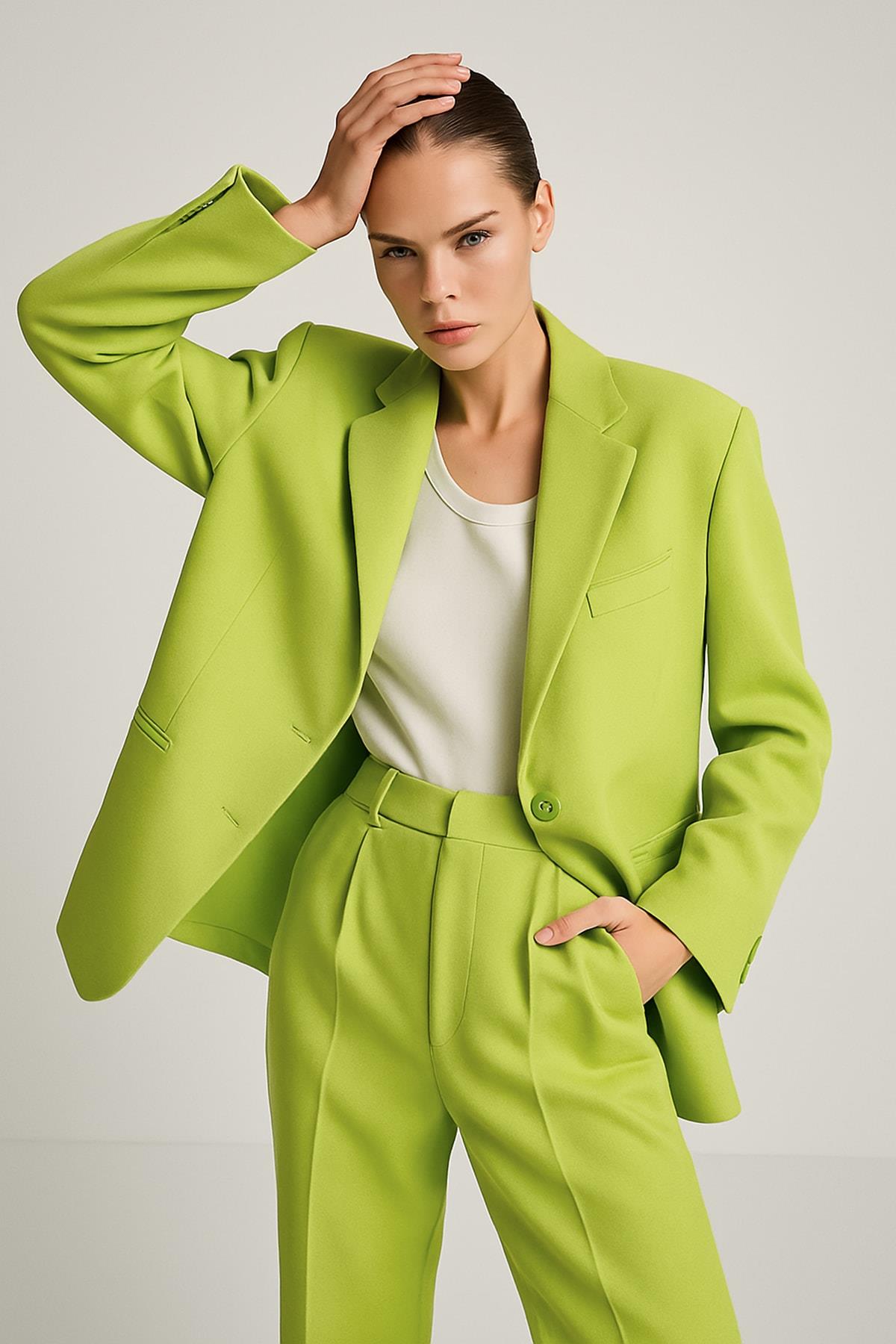 IPEKYOL Lime Vatkalı Oversize Blazer Ceket