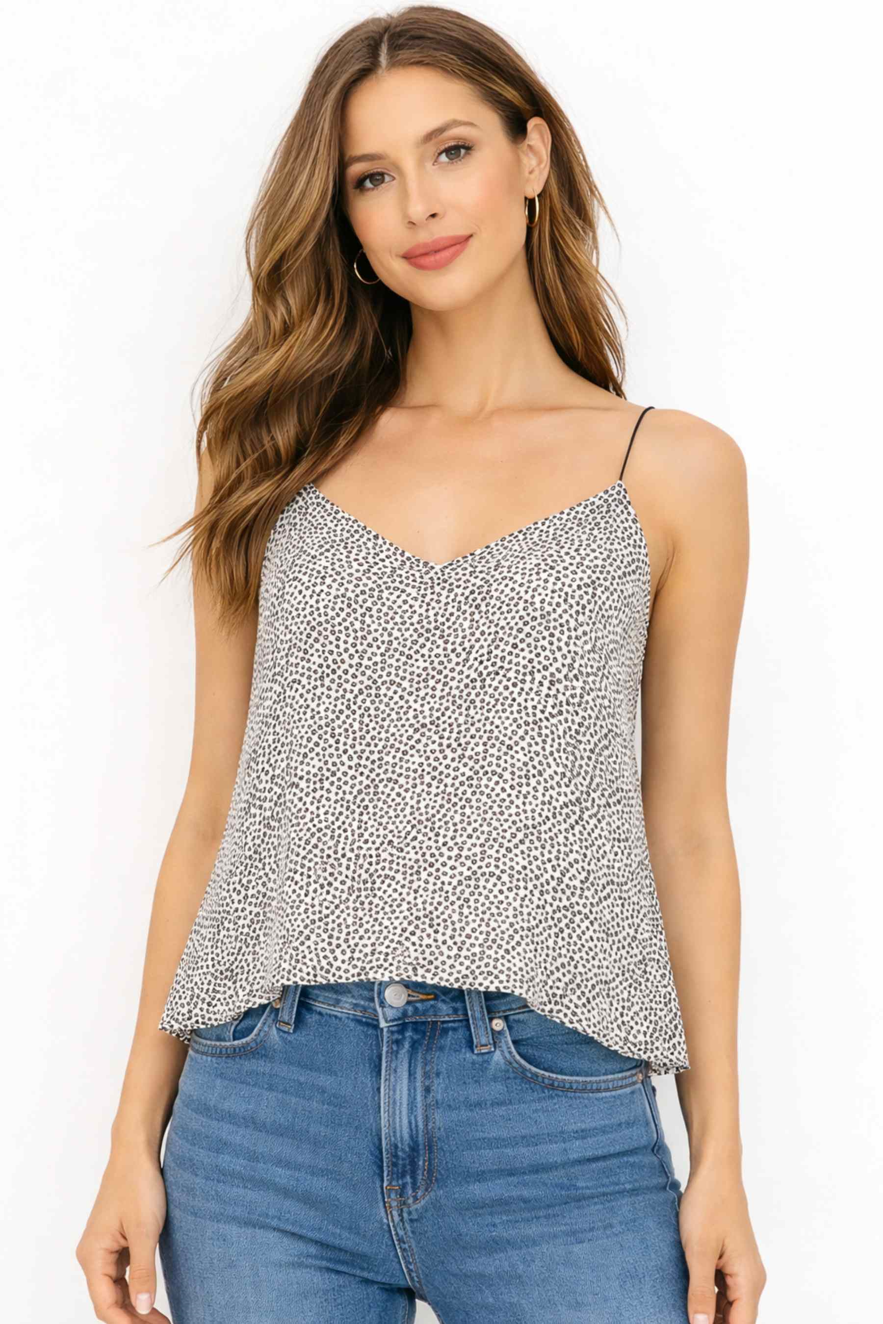 IPEKYOL Siyah Çiçekli Midi V Yaka Askılı Bluz