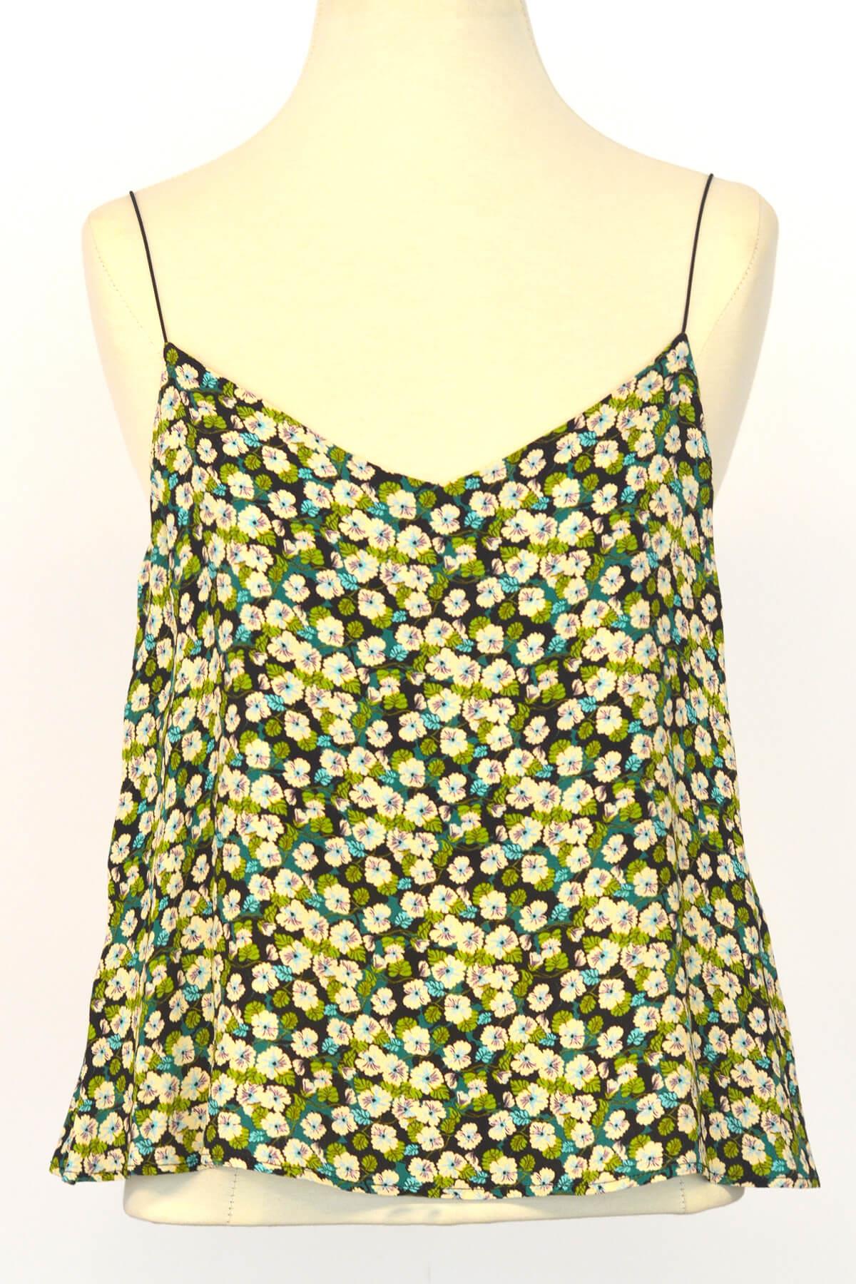 IPEKYOL YESIL (CICEKLI) 61048 / Midi V Yaka Asılı Bluz