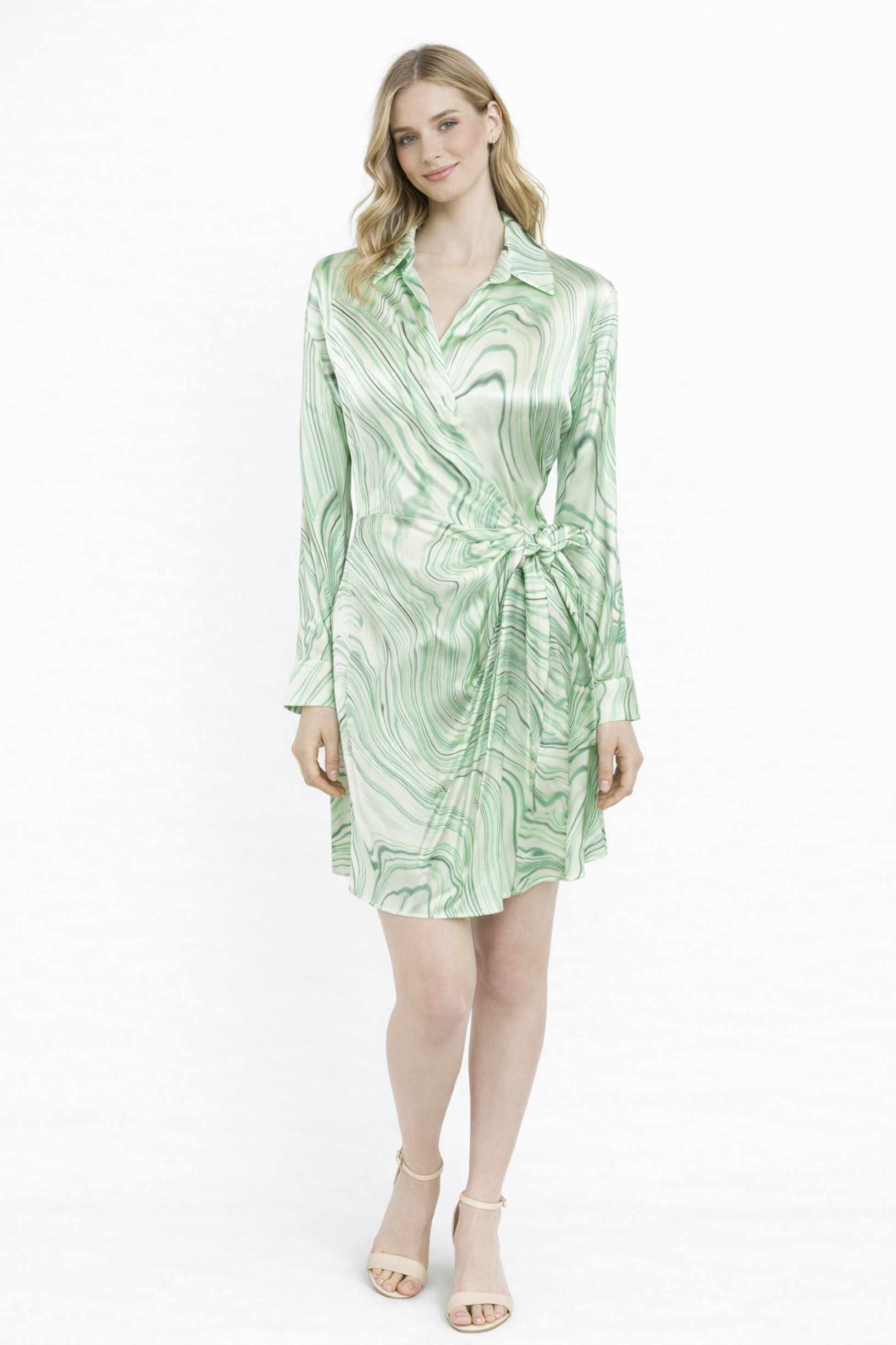 IPEKYOL Yeşil Kuşaklı Anvelop Elbise