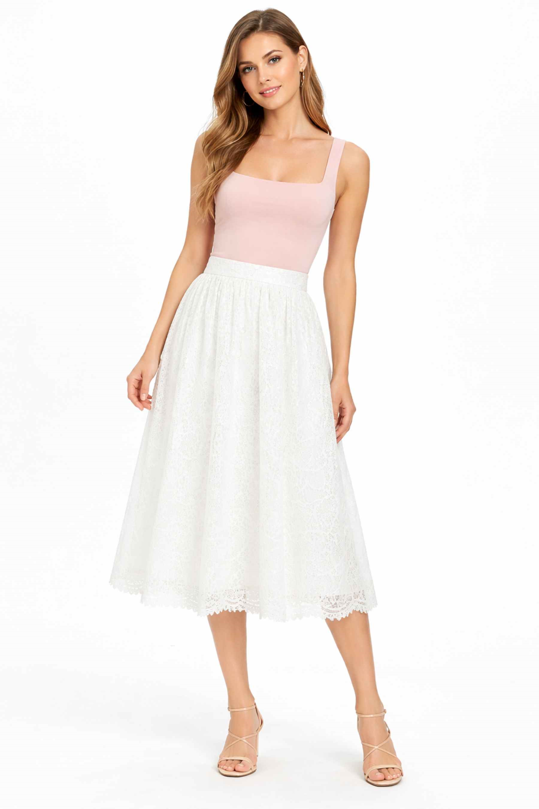 MACHKA Beyaz Midi Etek 