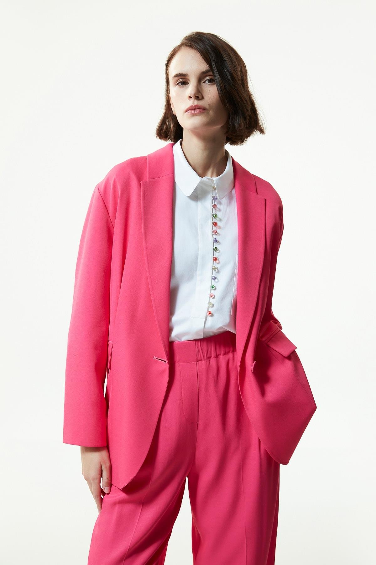 MACHKA Fuşya Mono Yaka Tek Düğme Ceket